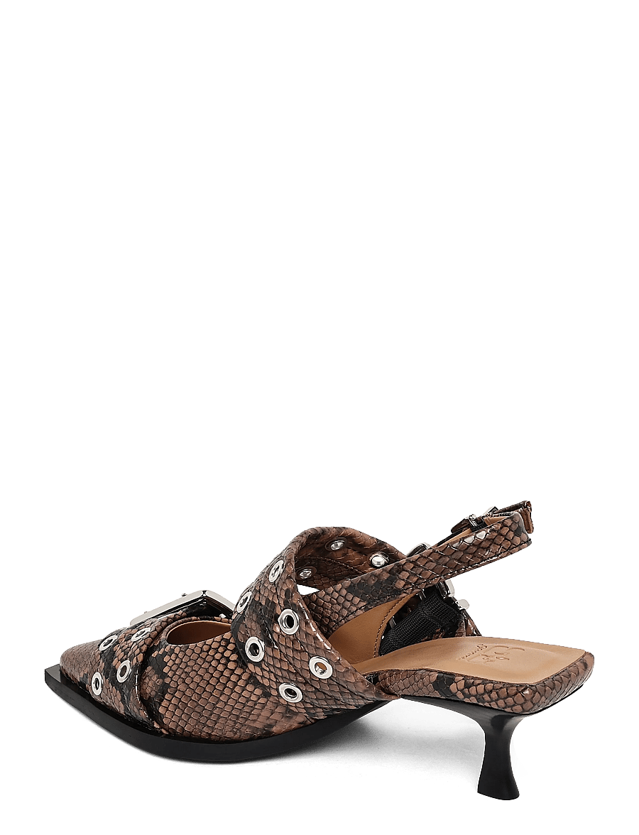 Ganni - Feminine buckle kitten heel snake - kontsaga slingback-kingad - brown - 1