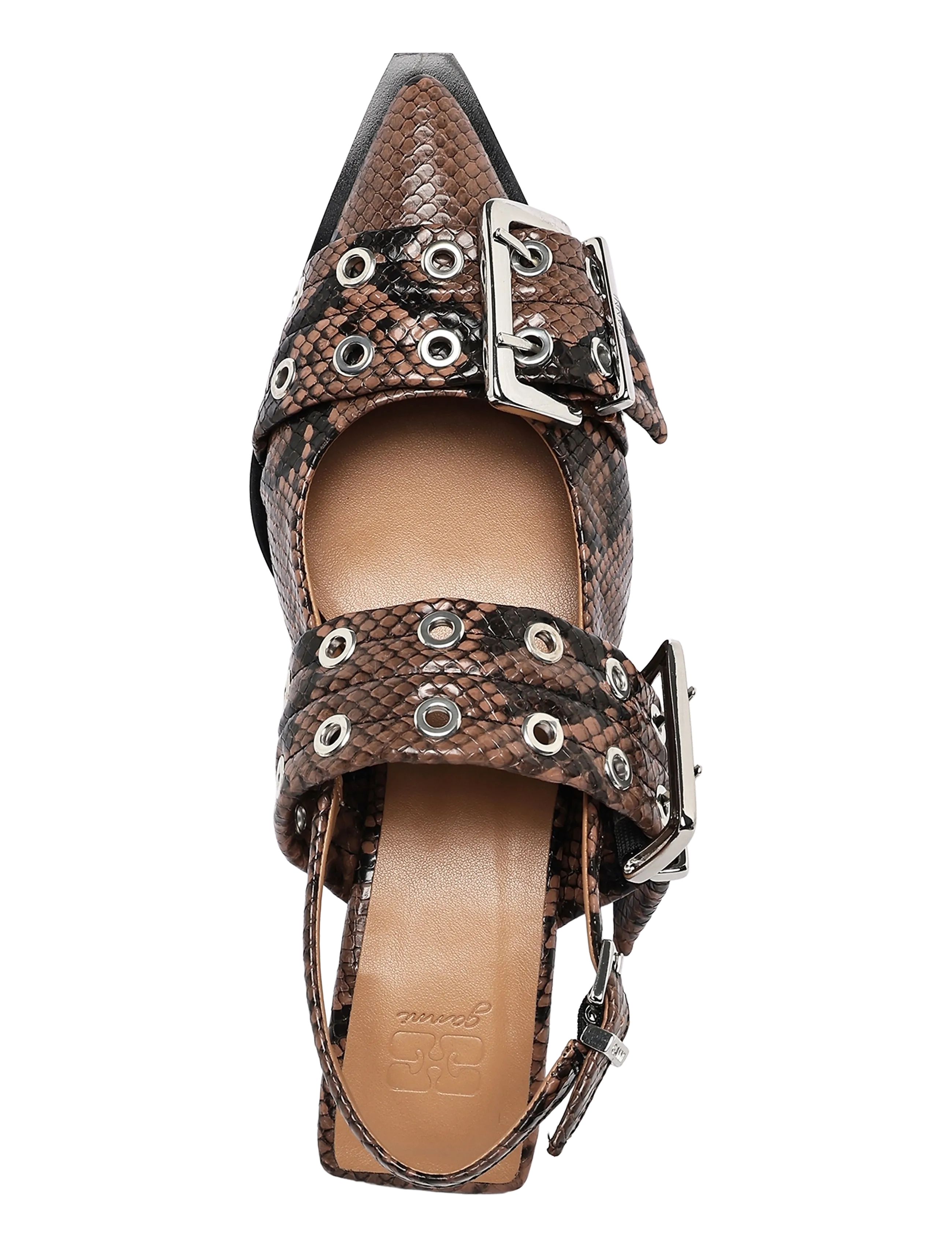 Ganni - Feminine buckle kitten heel snake - kontsaga slingback-kingad - brown - 3