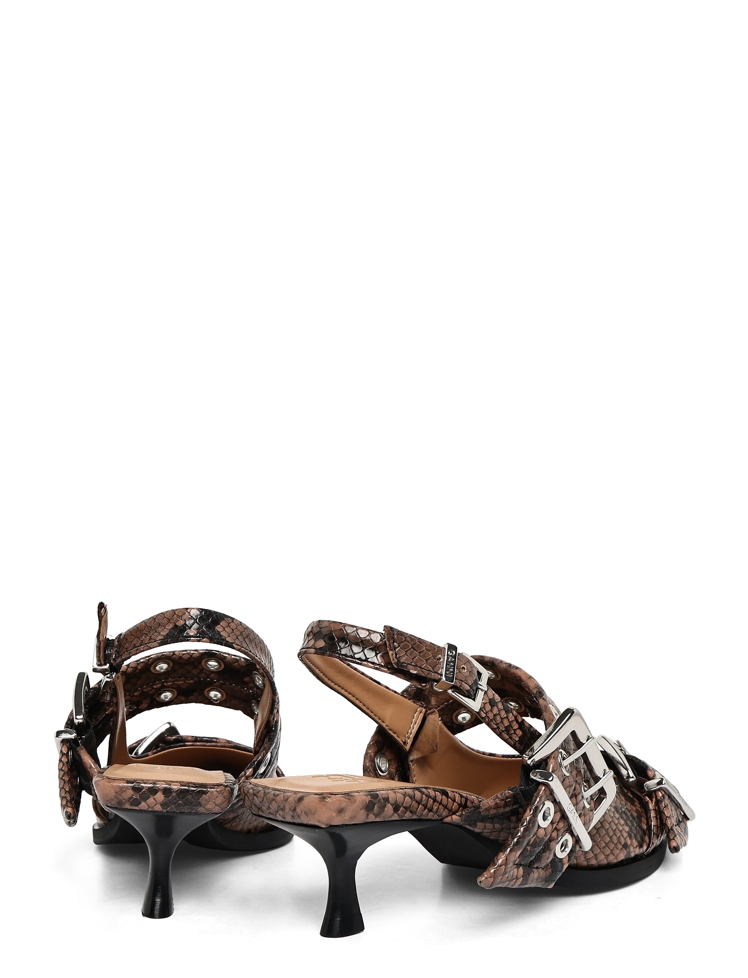 Ganni - Feminine buckle kitten heel snake - kontsaga slingback-kingad - brown - 4