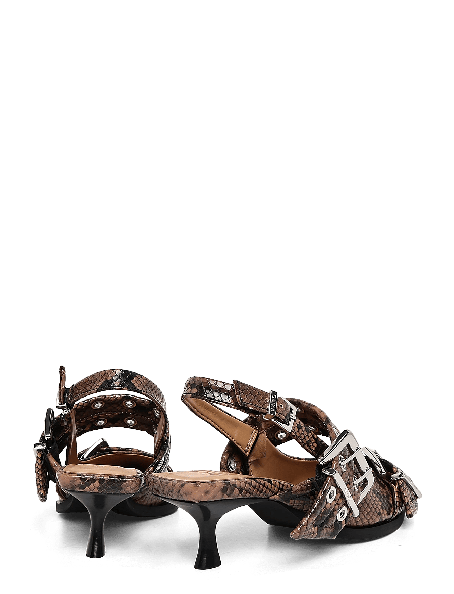 Ganni - Feminine buckle kitten heel snake - kontsaga slingback-kingad - brown - 4