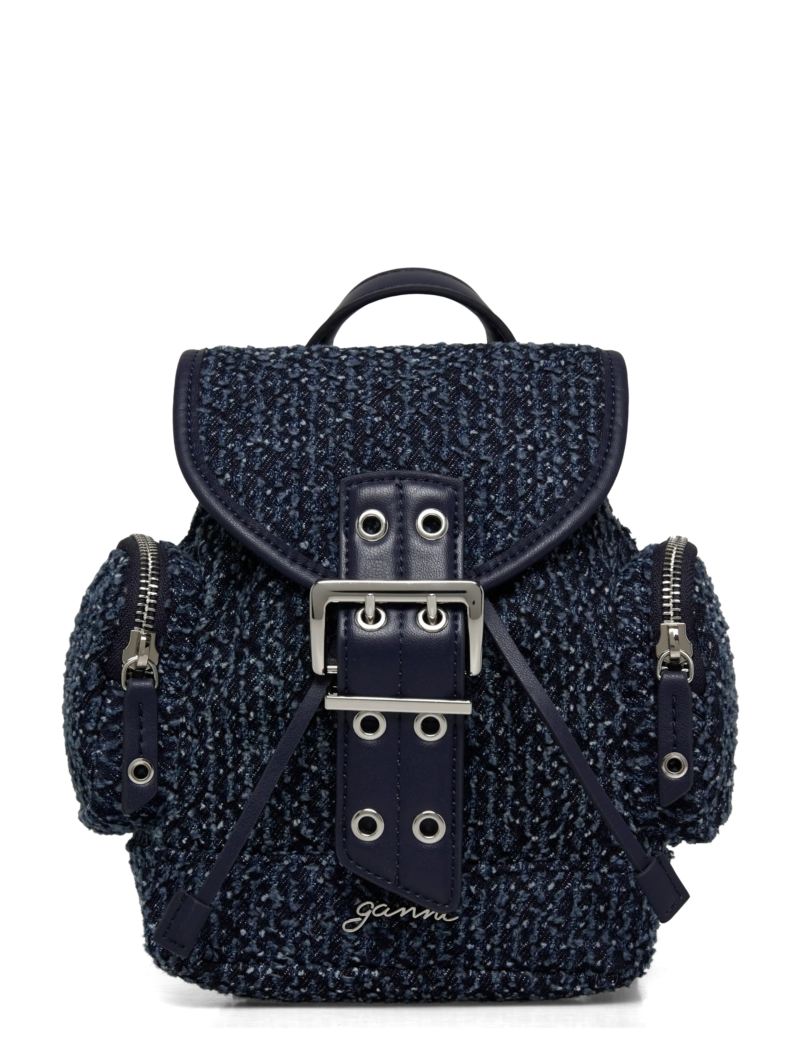 Ganni Buckle Zip Backpack, One Size, Bags, Marineblau - Backpacks, Frauen