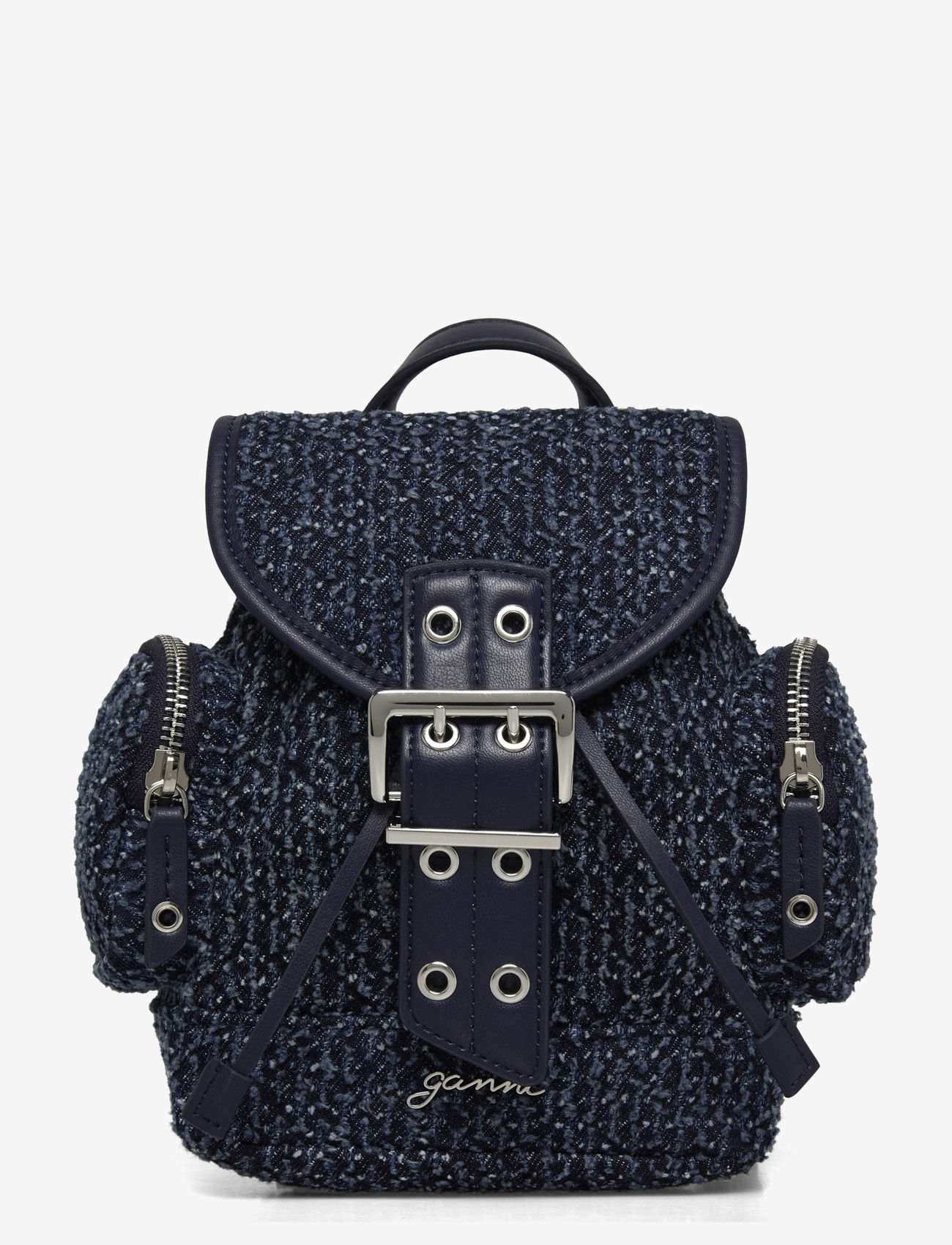 Ganni - Buckle Zip Backpack - rucksäcke - blue - 0