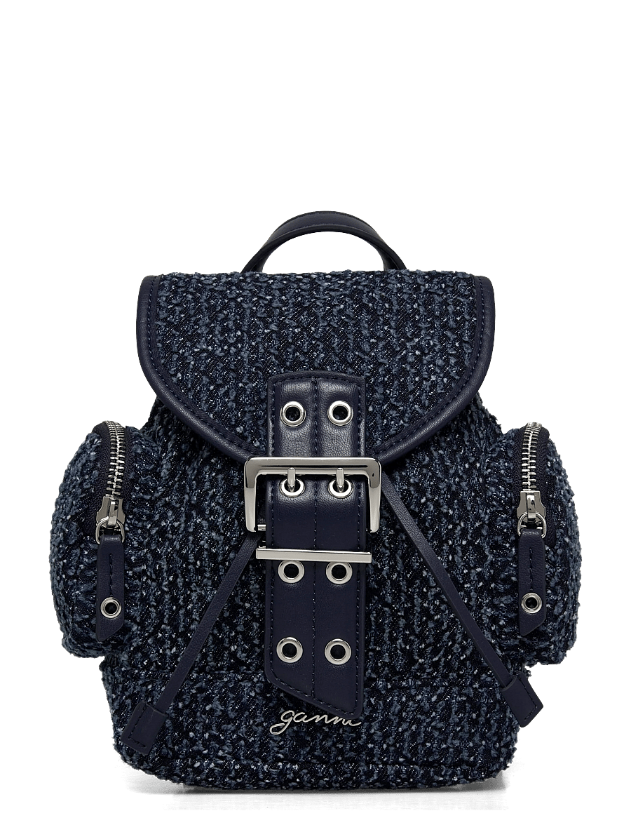 Ganni - Buckle Zip Backpack - rucksäcke - blue - 0