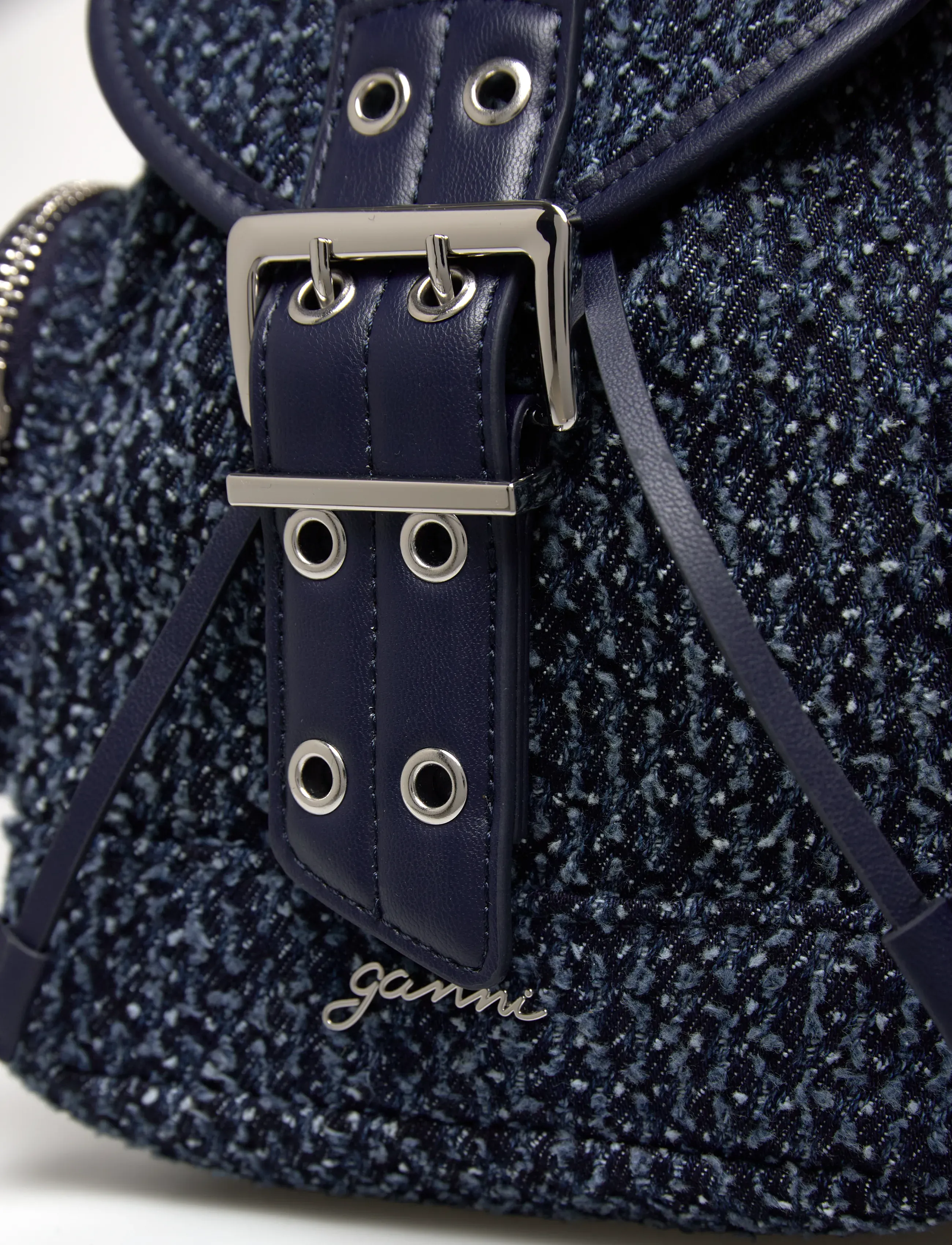 Ganni - Buckle Zip Backpack - rucksäcke - blue - 4