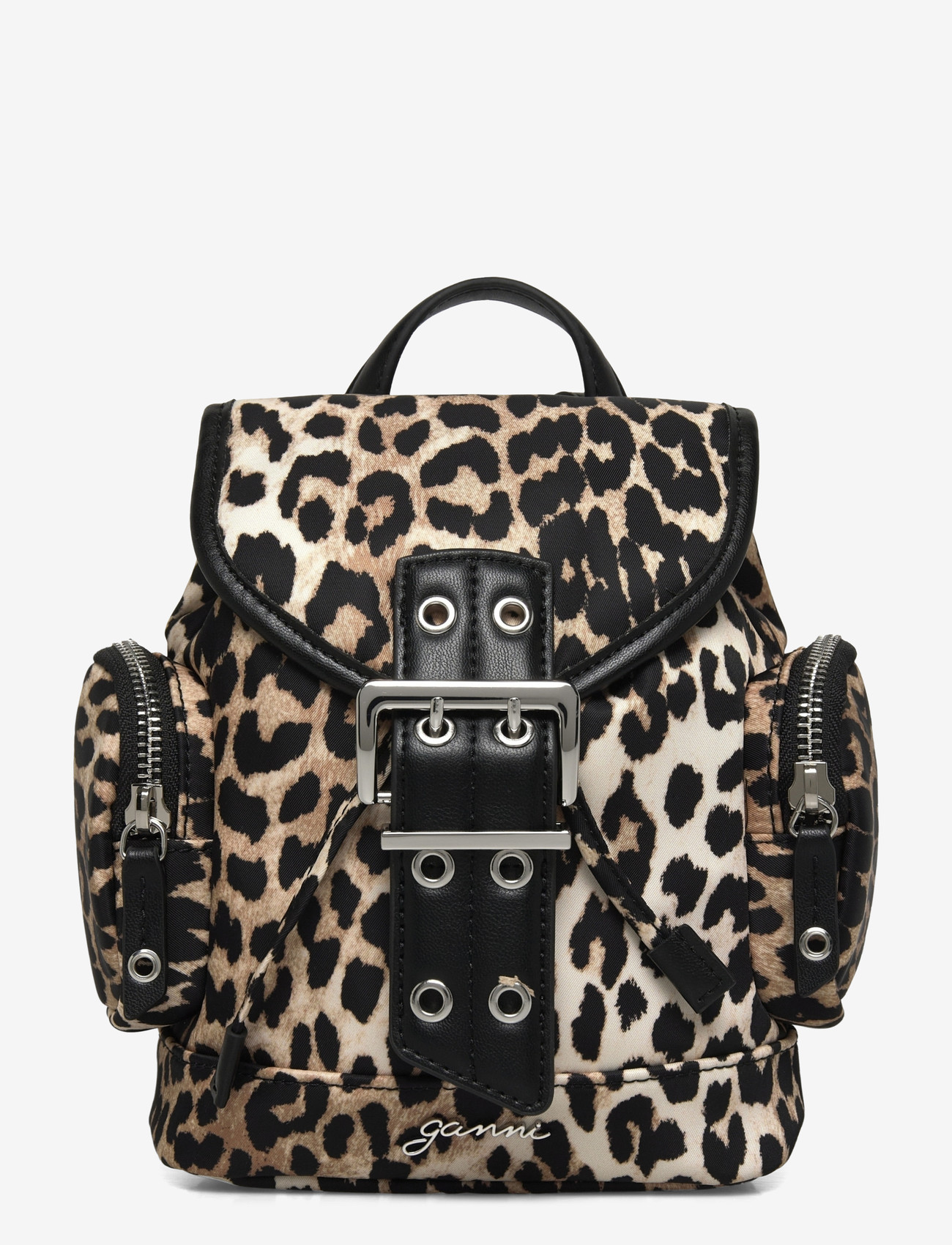 Ganni - Leopard Small Nylon Bucky Backpack - accessoires - brown - 0