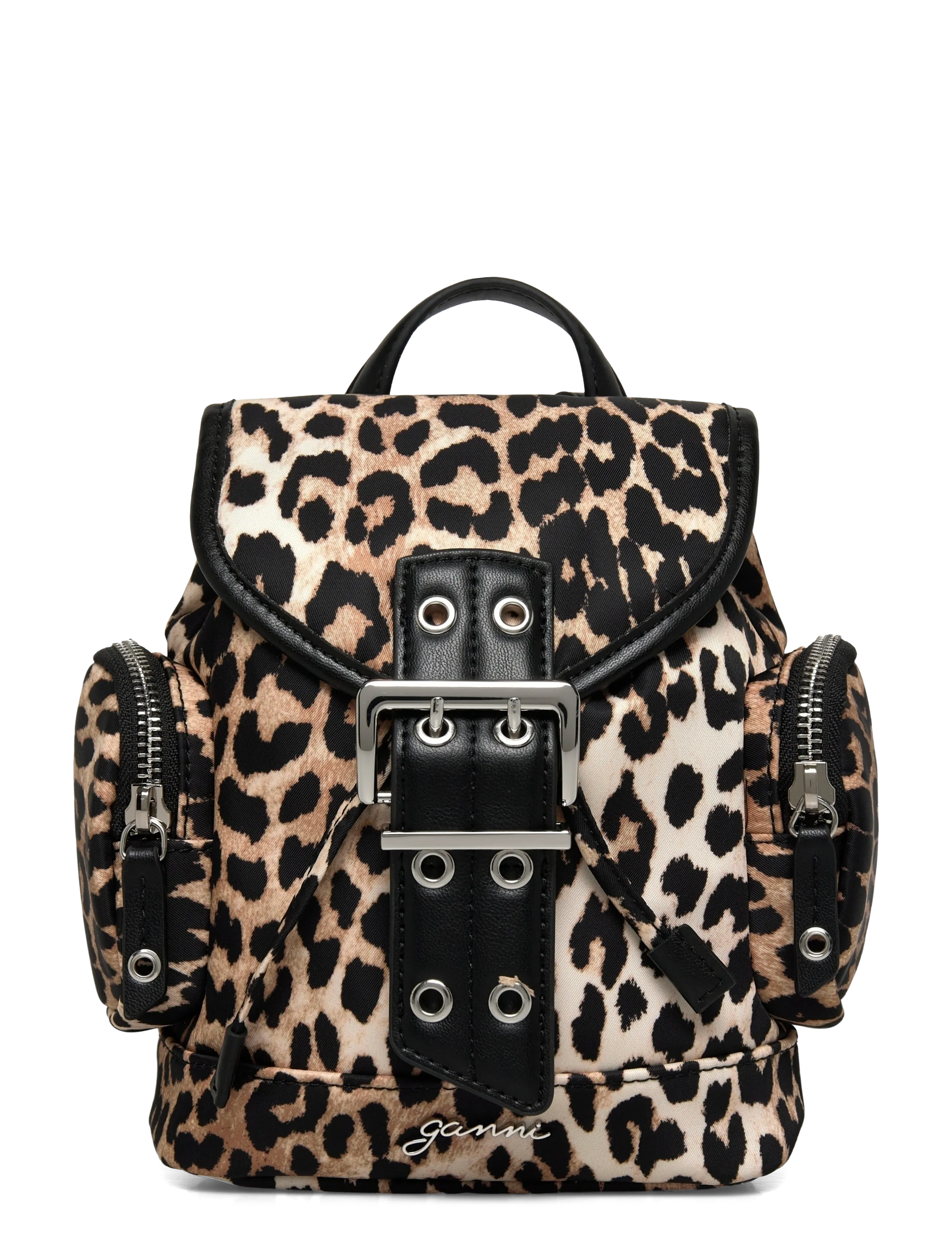 Ganni Leopard Small Nylon Bucky Backpack - Bags - BROWN / brown