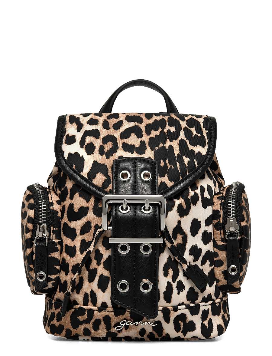 Ganni - Leopard Small Nylon Bucky Backpack - alltags-style - brown - 0