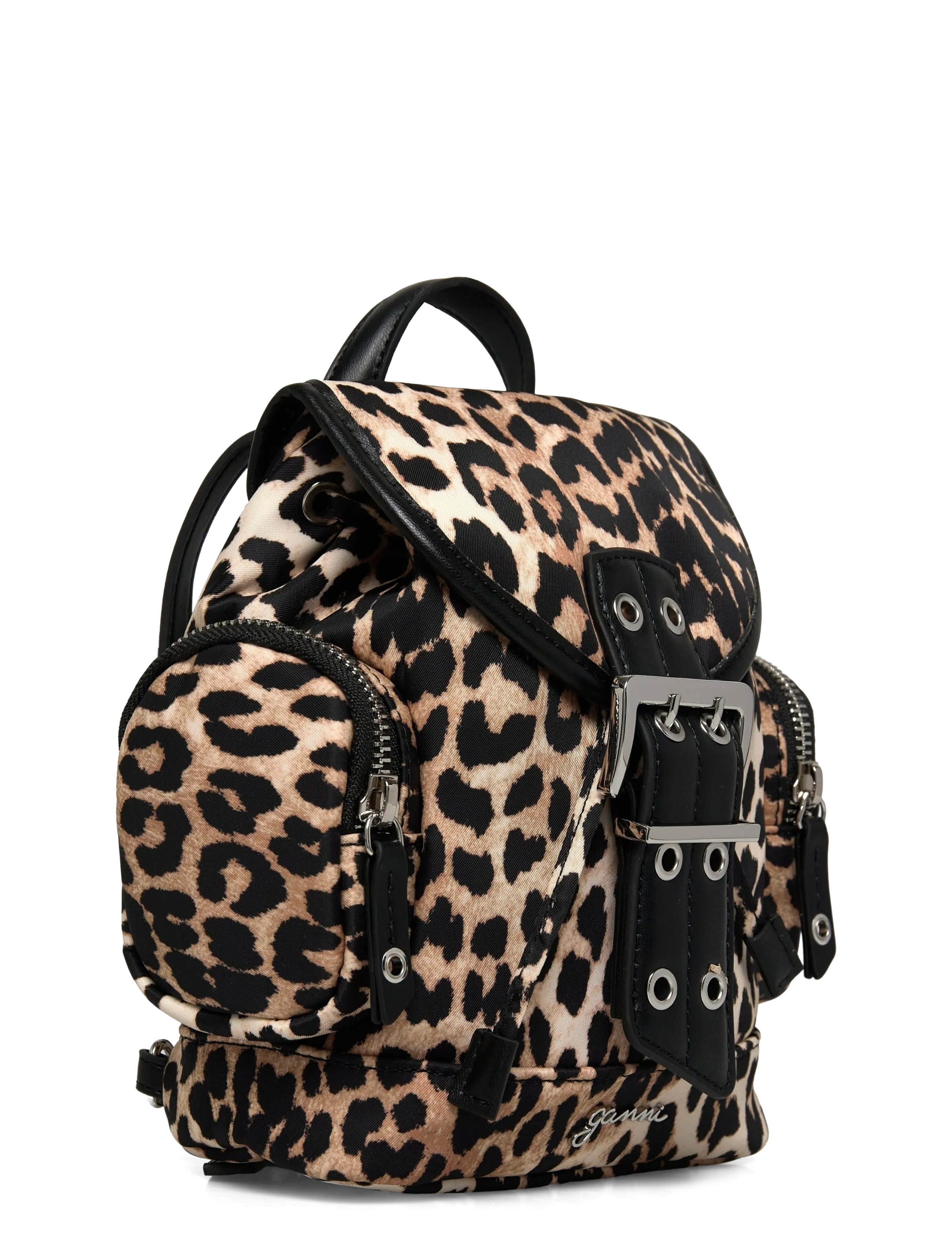 Ganni - Leopard Small Nylon Bucky Backpack - accessoires - brown - 2