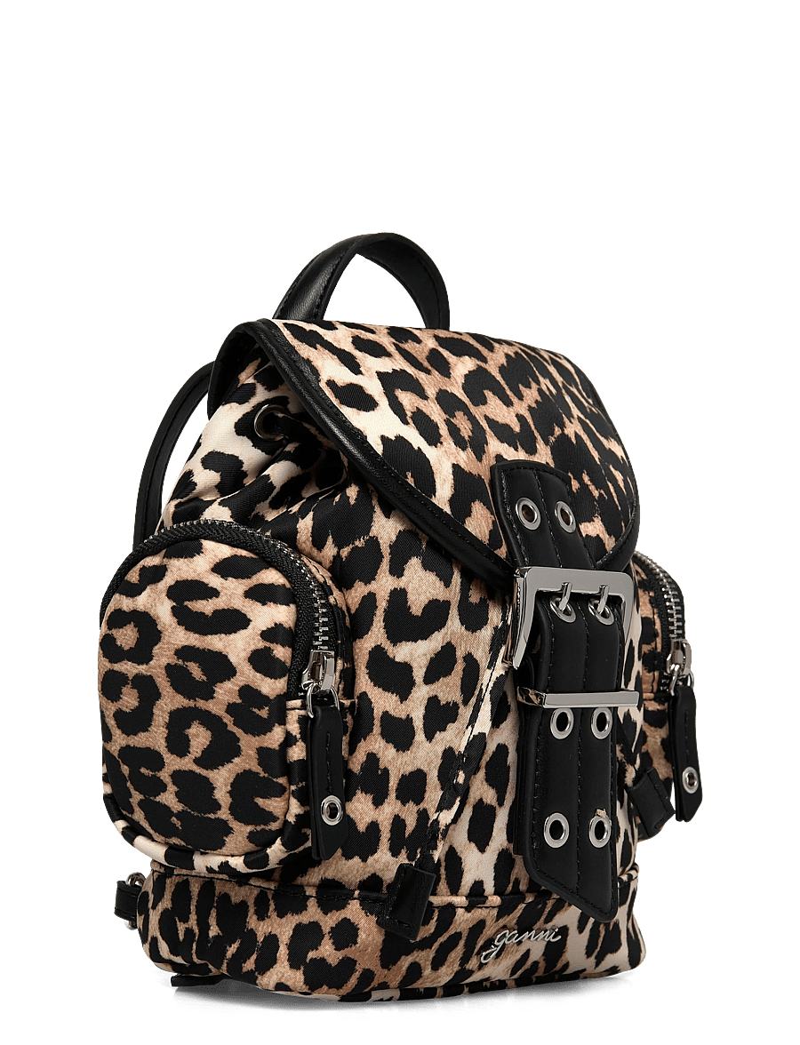 Ganni - Leopard Small Nylon Bucky Backpack - alltags-style - brown - 2