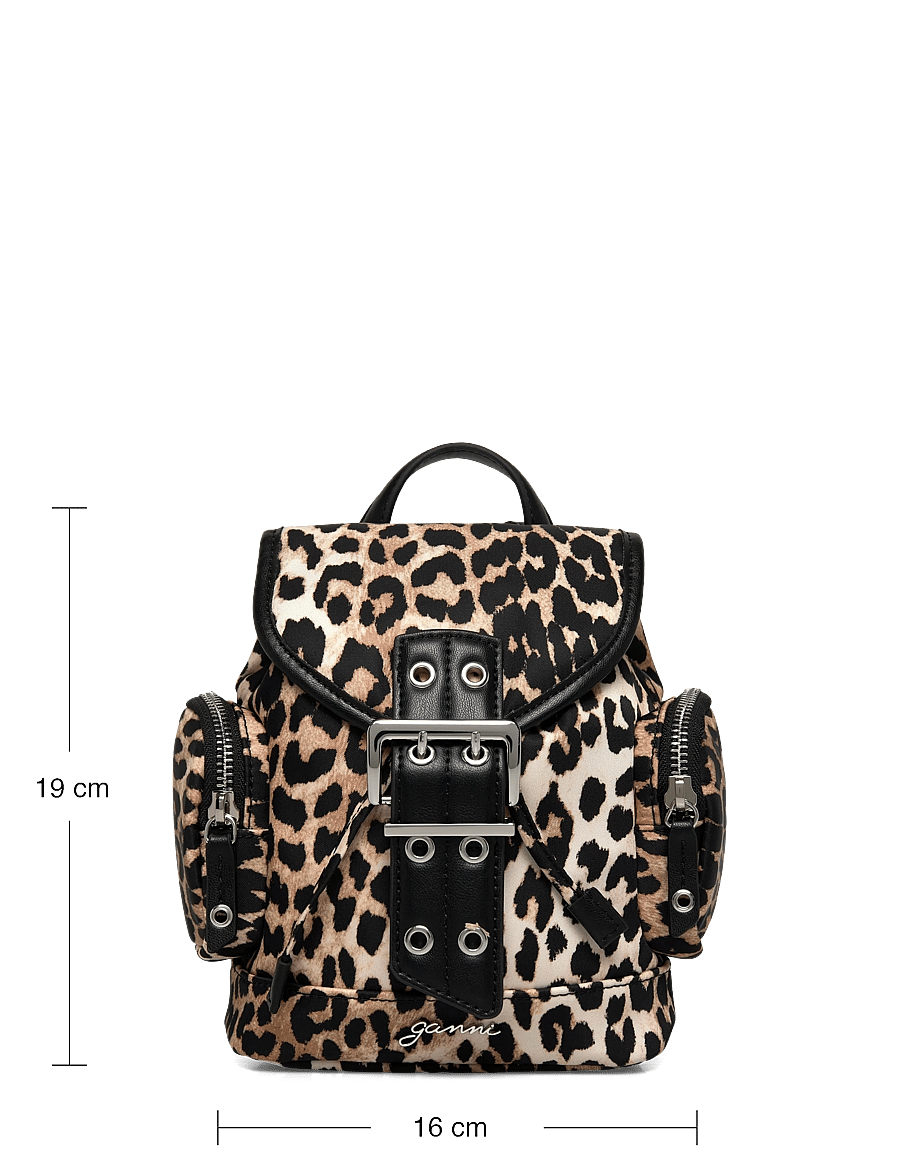 Ganni - Leopard Small Nylon Bucky Backpack - alltags-style - brown - 3