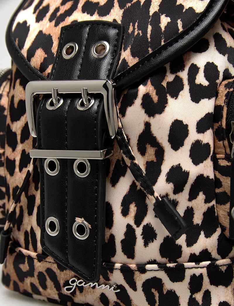 Ganni - Leopard Small Nylon Bucky Backpack - alltags-style - brown - 4