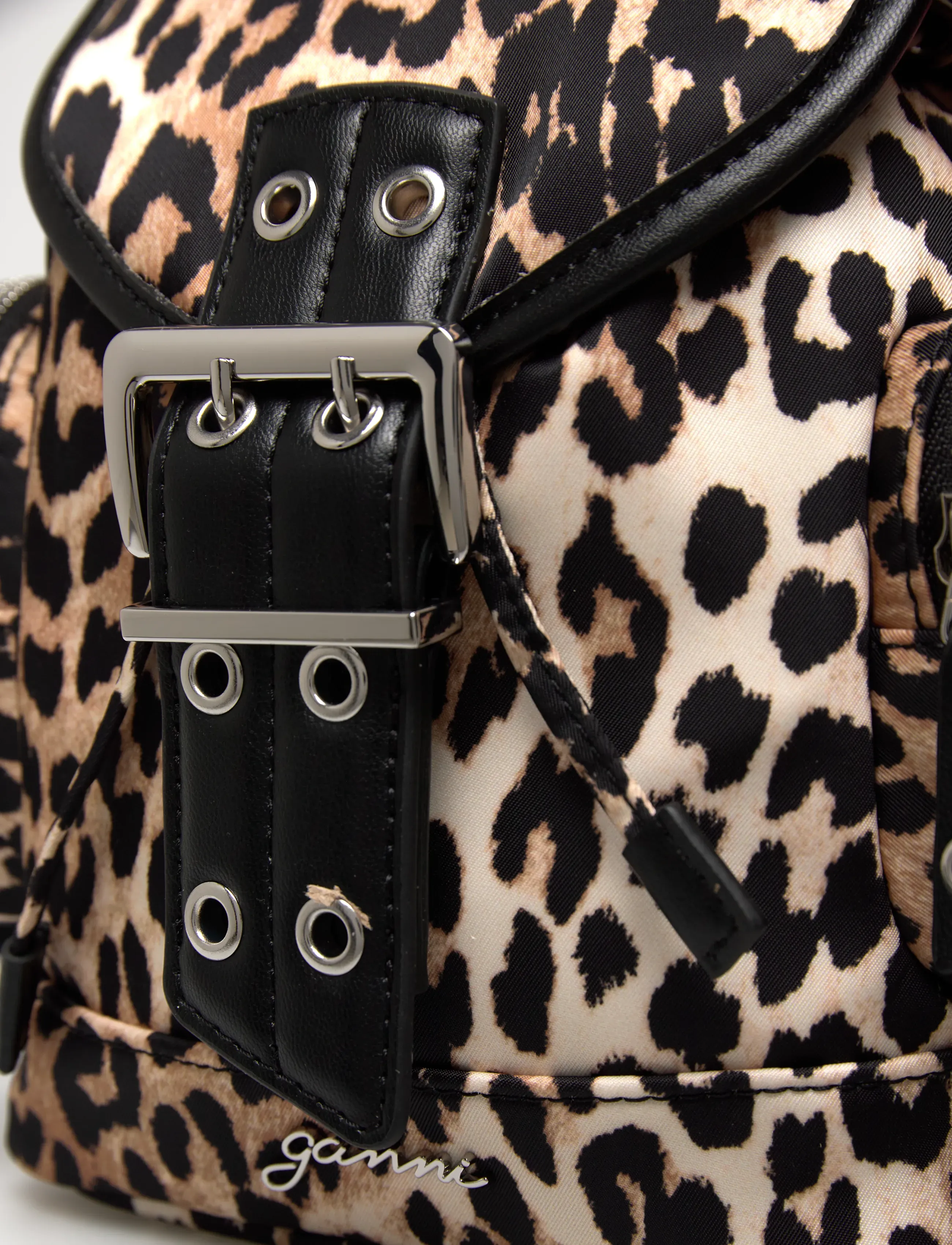Ganni - Leopard Small Nylon Bucky Backpack - accessoires - brown - 4