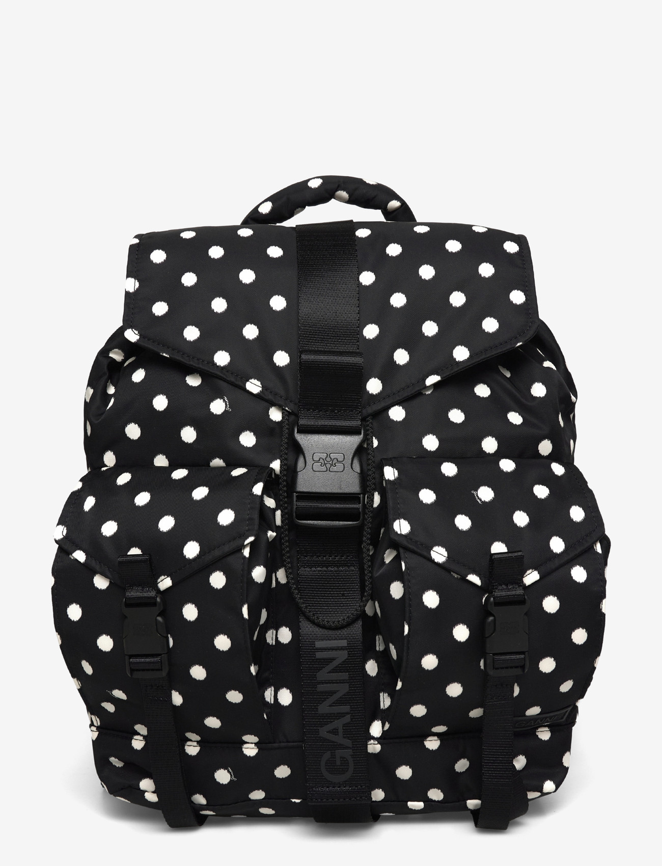 Ganni - Black Dots Re-Tech Backpack - backpacks - black - 0