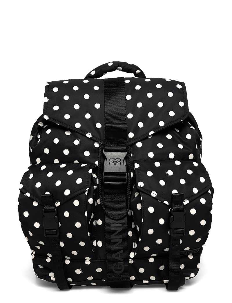 Ganni - Black Dots Re-Tech Backpack - rucksäcke - black - 0