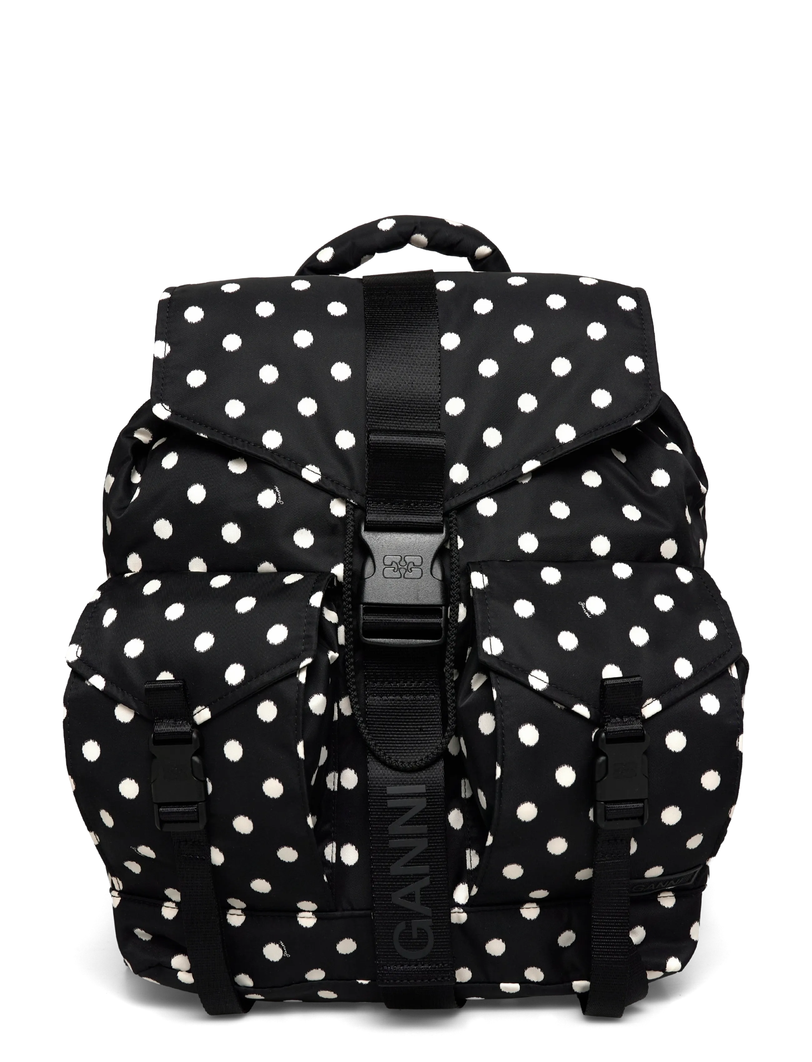 Ganni Black Dots Re-Tech Backpack - Rygsække - BLACK / black