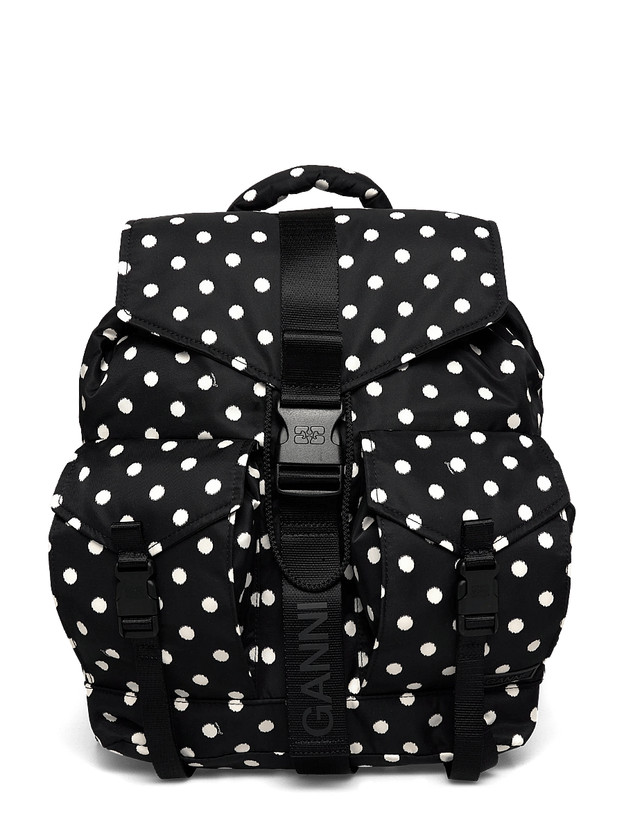 Ganni - Black Dots Re-Tech Backpack - seljakotid - black - 0