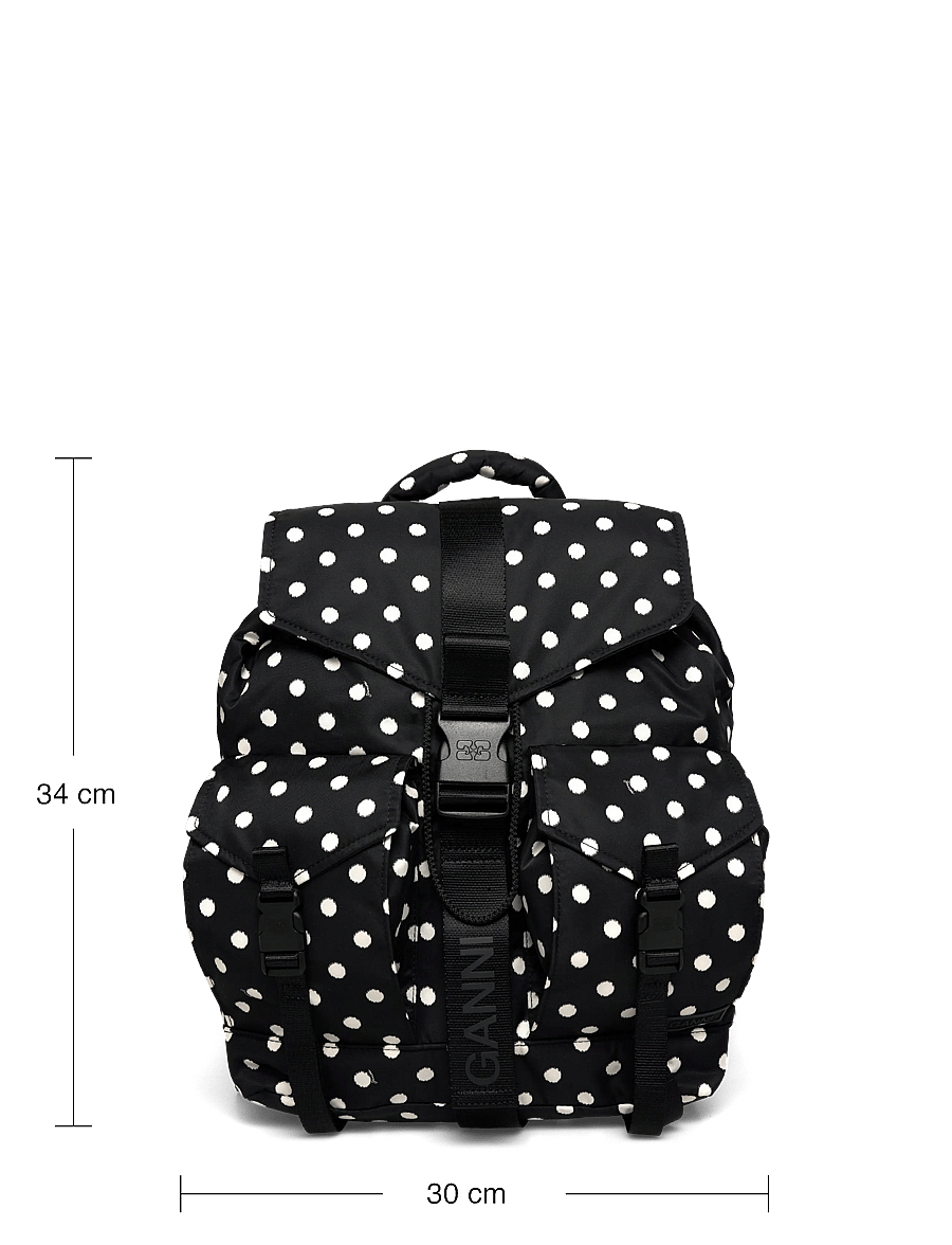 Ganni - Black Dots Re-Tech Backpack - seljakotid - black - 3