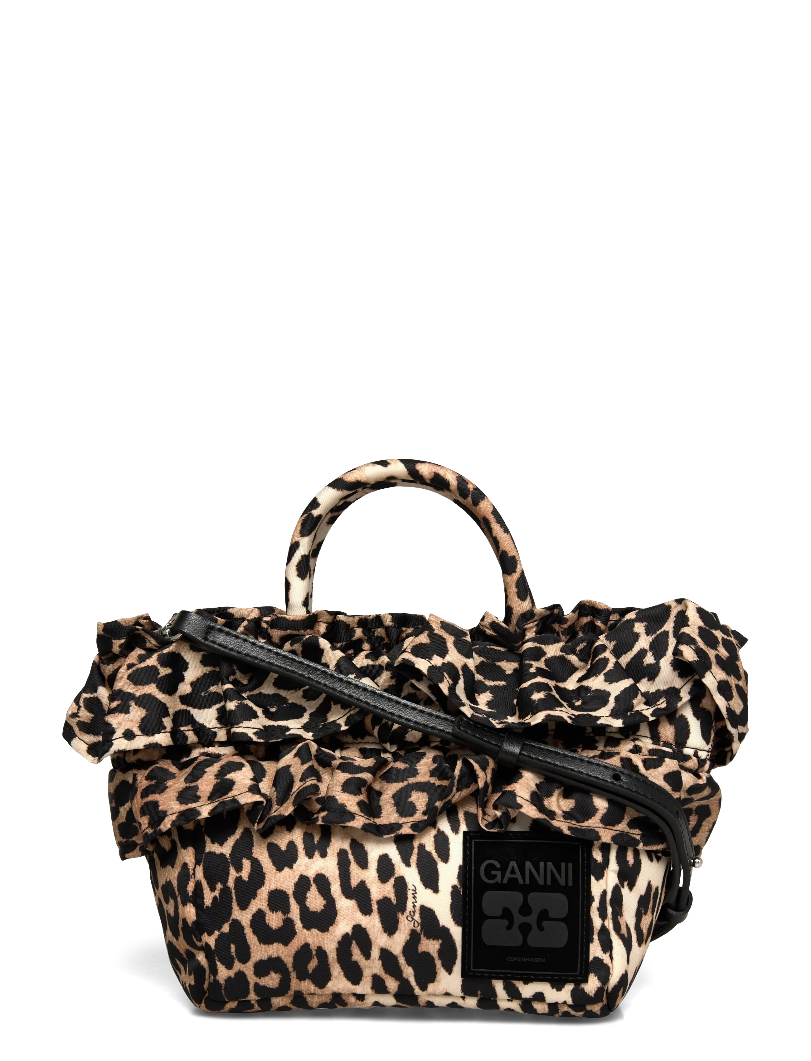 Ganni Ruffled-upper leopard-print Tote Bag - Bags - BROWN / brown