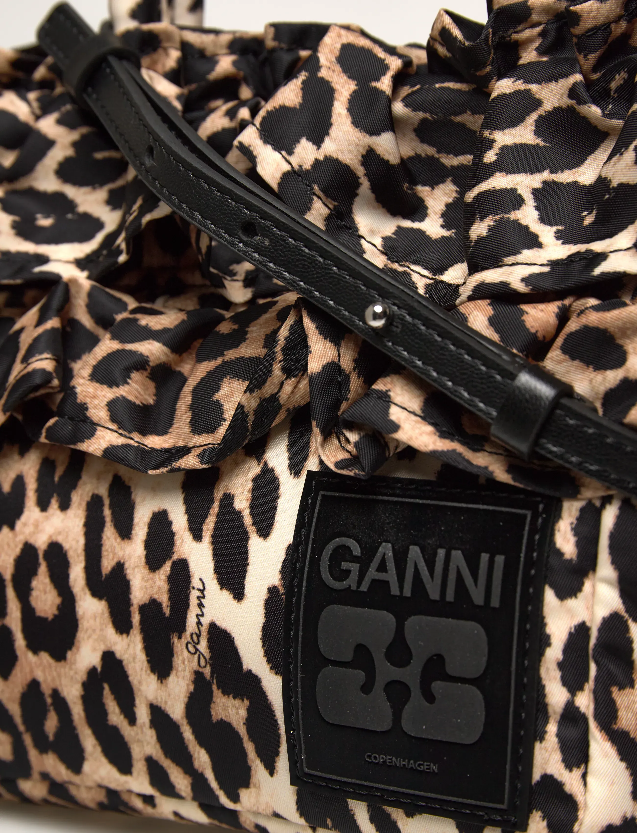 Ganni - Ruffled-upper leopard-print Tote Bag - special occasions - brown - 4