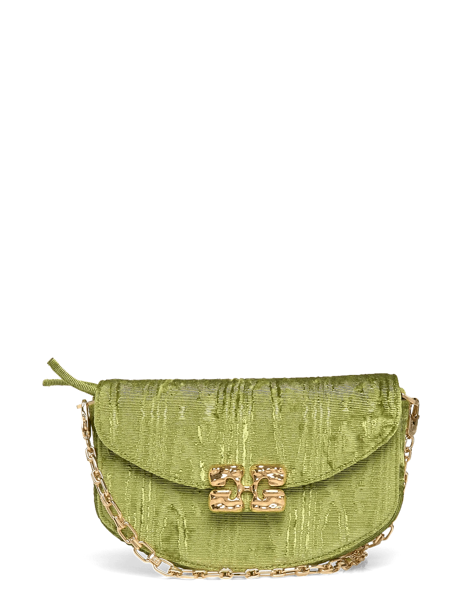 Ganni - Lulu Wallet On Chain Velvet Moire - punge - green - 0
