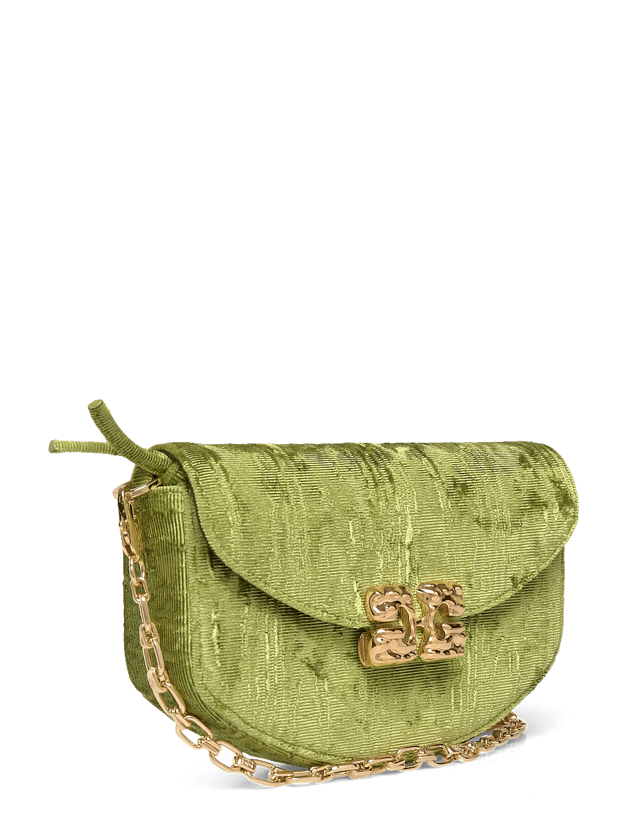 Ganni - Lulu Wallet On Chain Velvet Moire - punge - green - 2