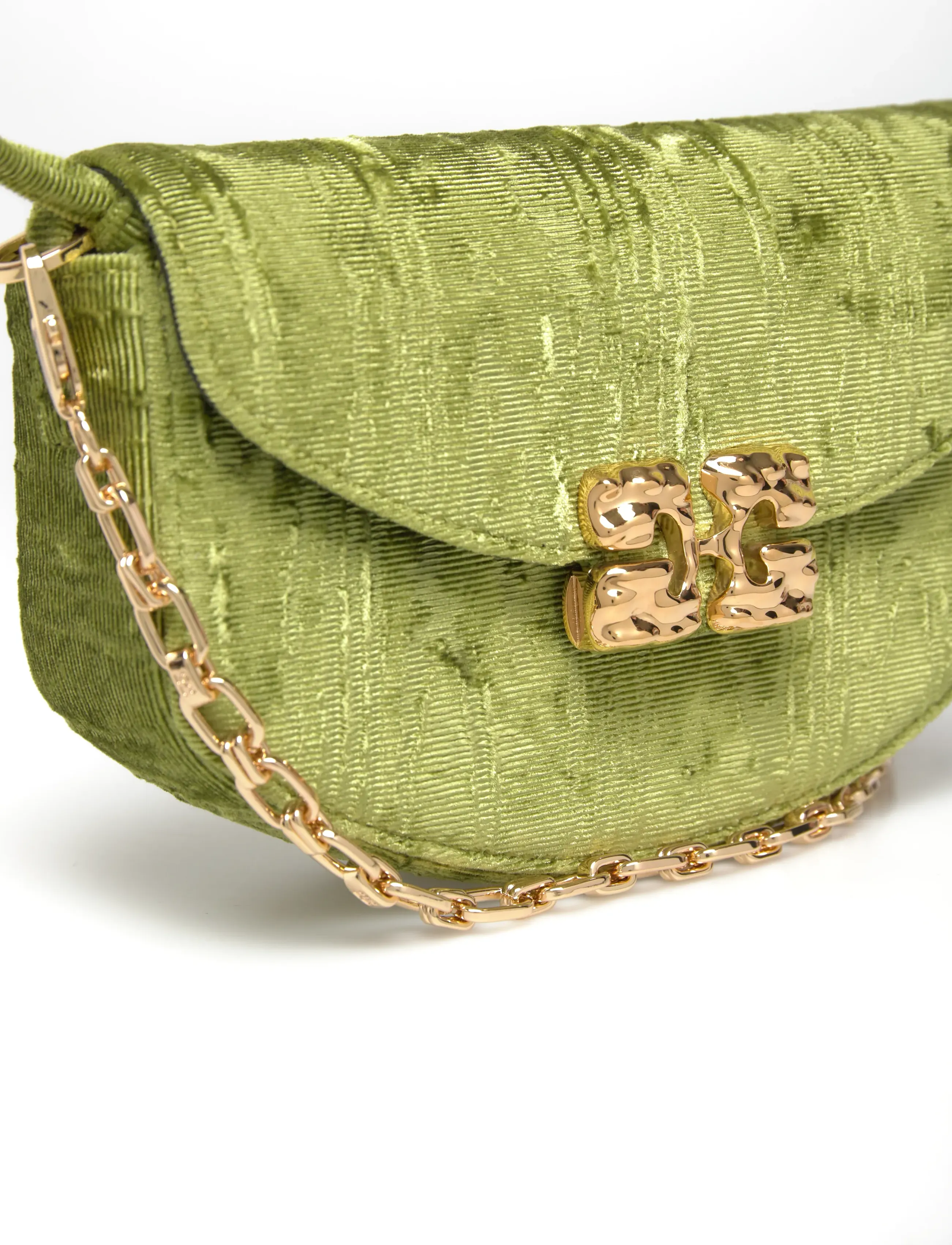 Ganni - Lulu Wallet On Chain Velvet Moire - punge - green - 4
