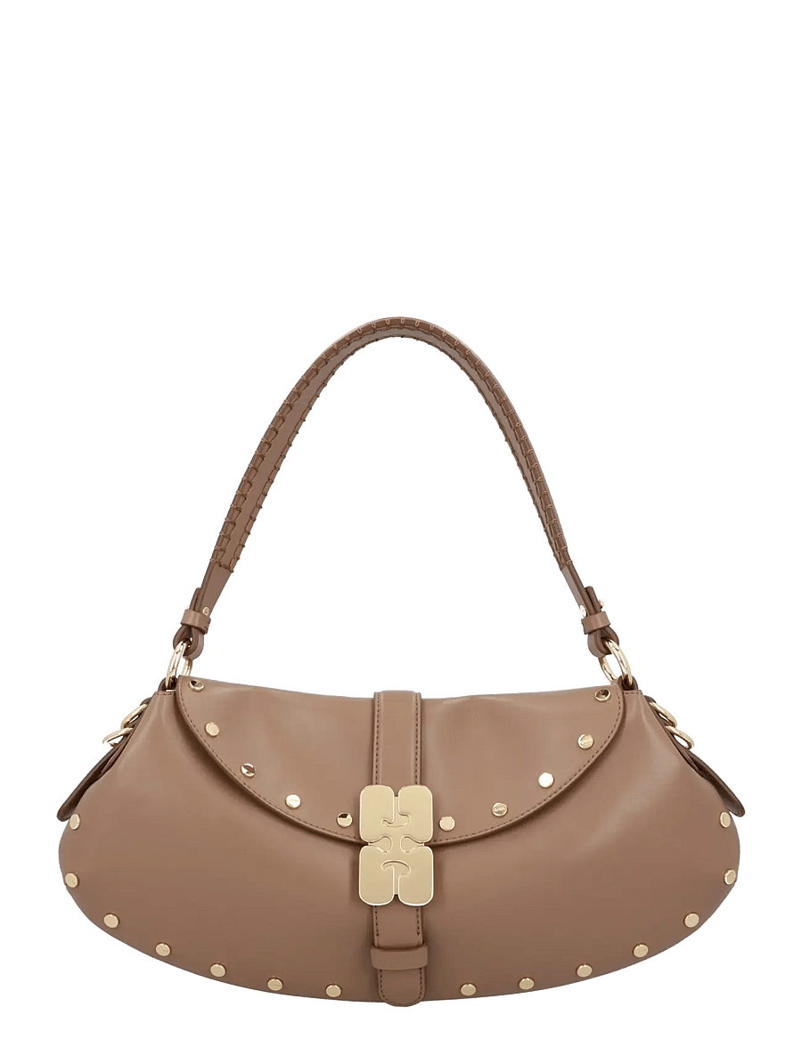 Ganni - B Kat Studded Shoulder Bag - schultertaschen - beige - 0
