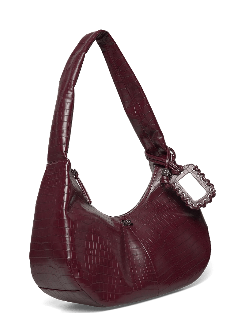 Ganni - Hobo Medium Croco - skuldertasker - red - 2