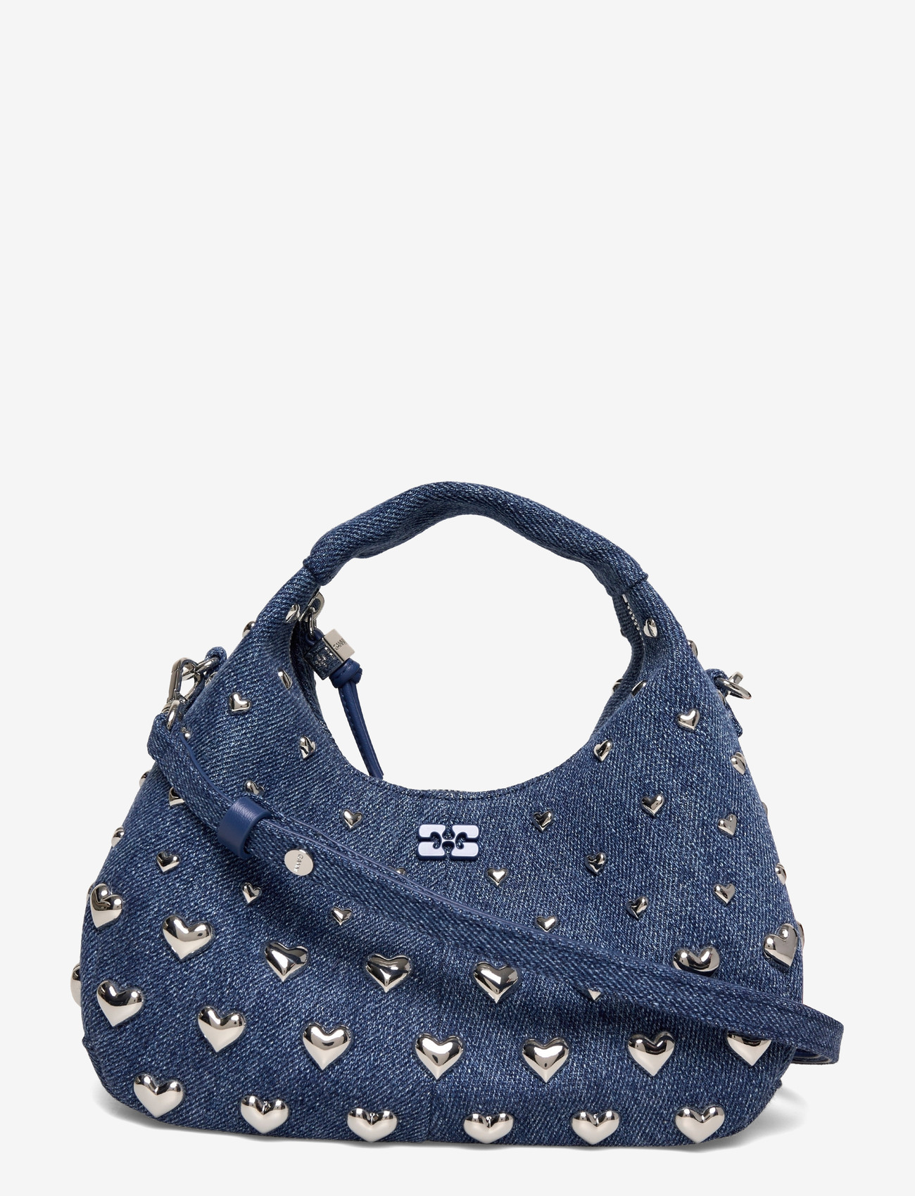 Ganni - Denim Stud Mini Hobo Bag - sacs à main - blue - 0