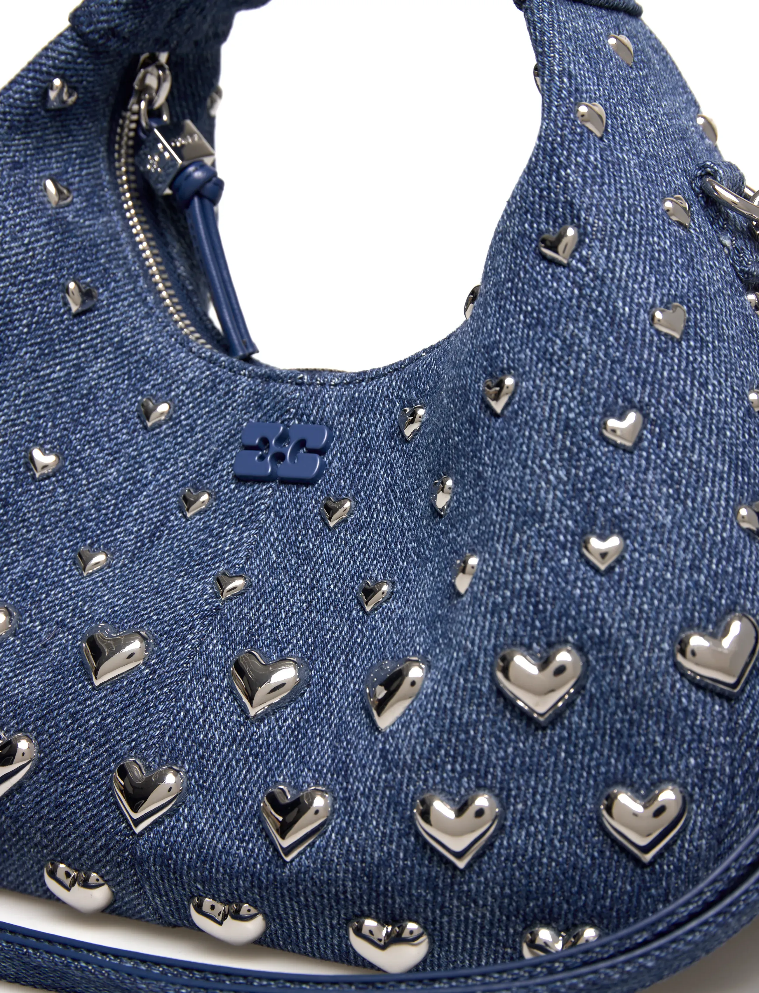 Ganni - Denim Stud Mini Hobo Bag - festmode zu outlet-preisen - blue - 4