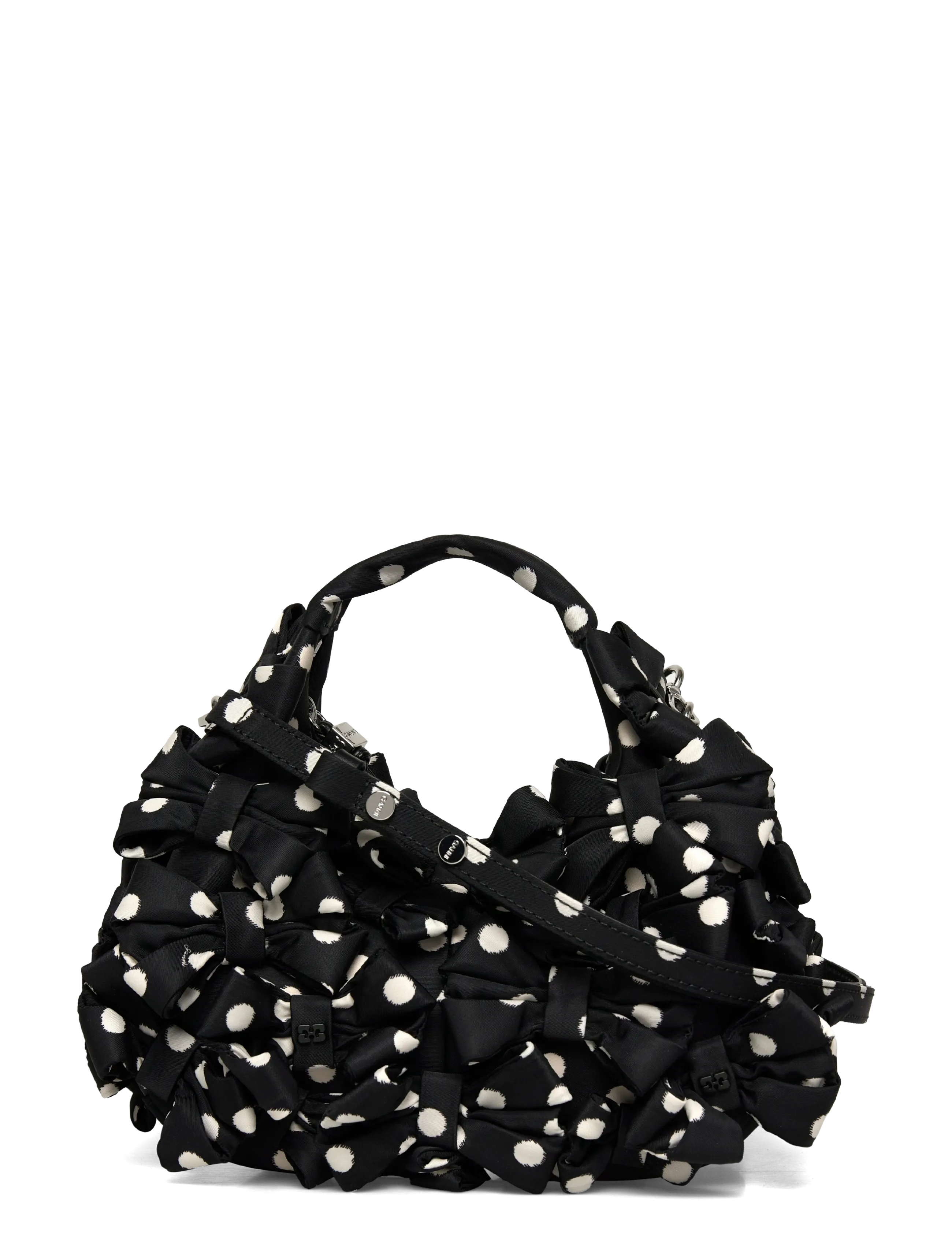 Ganni Polka Dot Printed Bow Embellished Hobo Bag, One Size, Bags, Schwarz - Top Handle Frauen