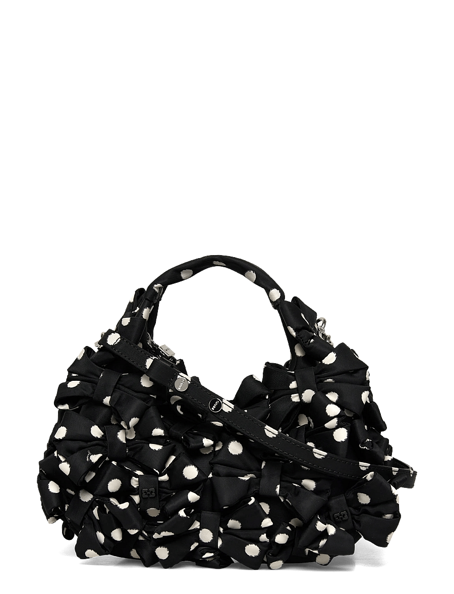 Ganni - Polka Dot Printed Bow Embellished Hobo Bag - fashion trends - black - 0