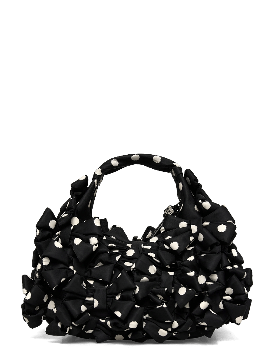 Ganni - Polka Dot Printed Bow Embellished Hobo Bag - fashion trends - black - 1