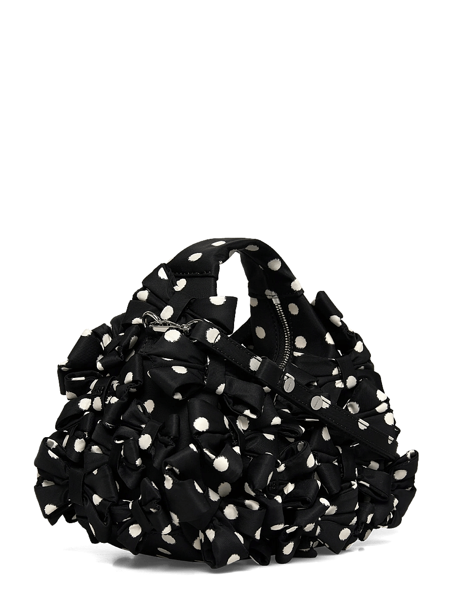 Ganni - Polka Dot Printed Bow Embellished Hobo Bag - fashion trends - black - 2