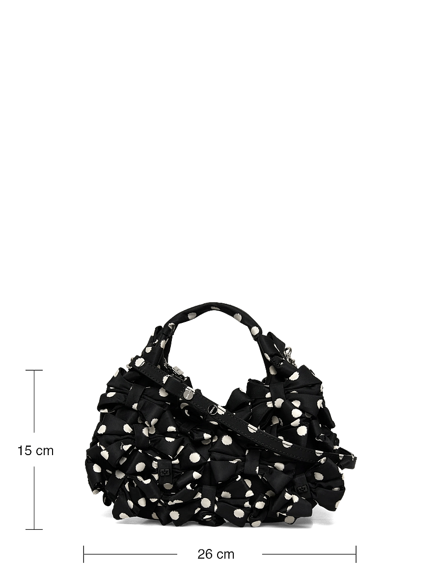 Ganni - Polka Dot Printed Bow Embellished Hobo Bag - fashion trends - black - 3