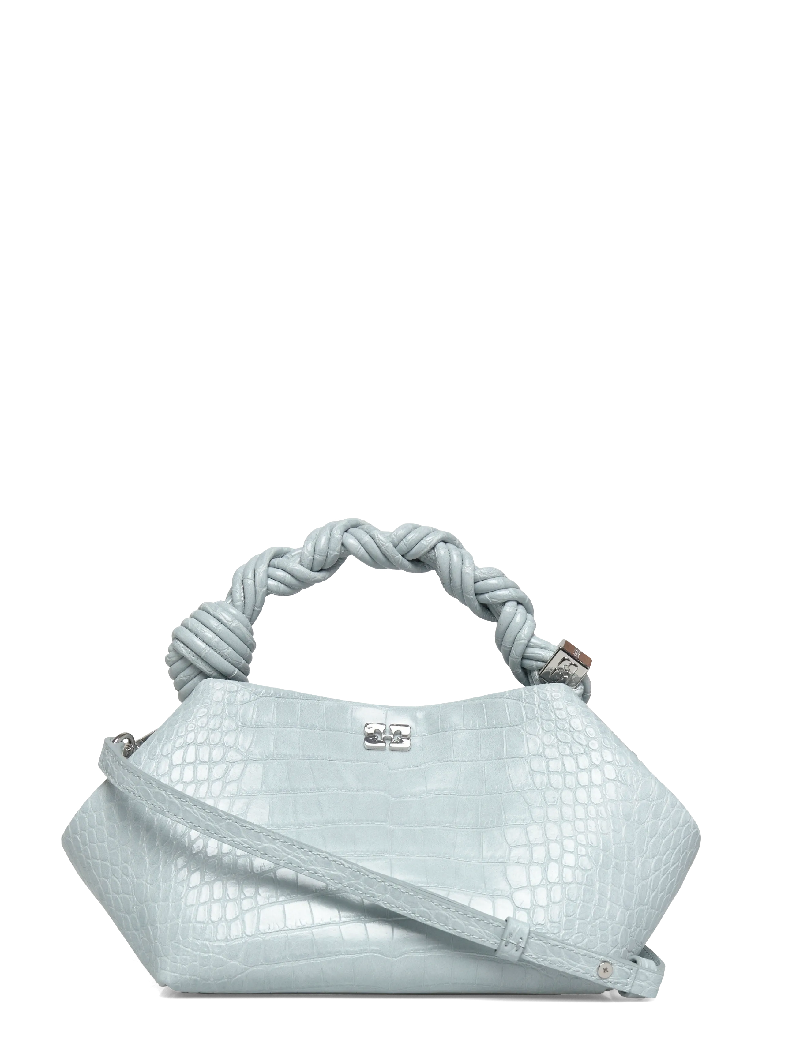 Ganni Bou Small Croc Effect Leather Top Handle Bag, One Size, Bags, Blau - Frauen