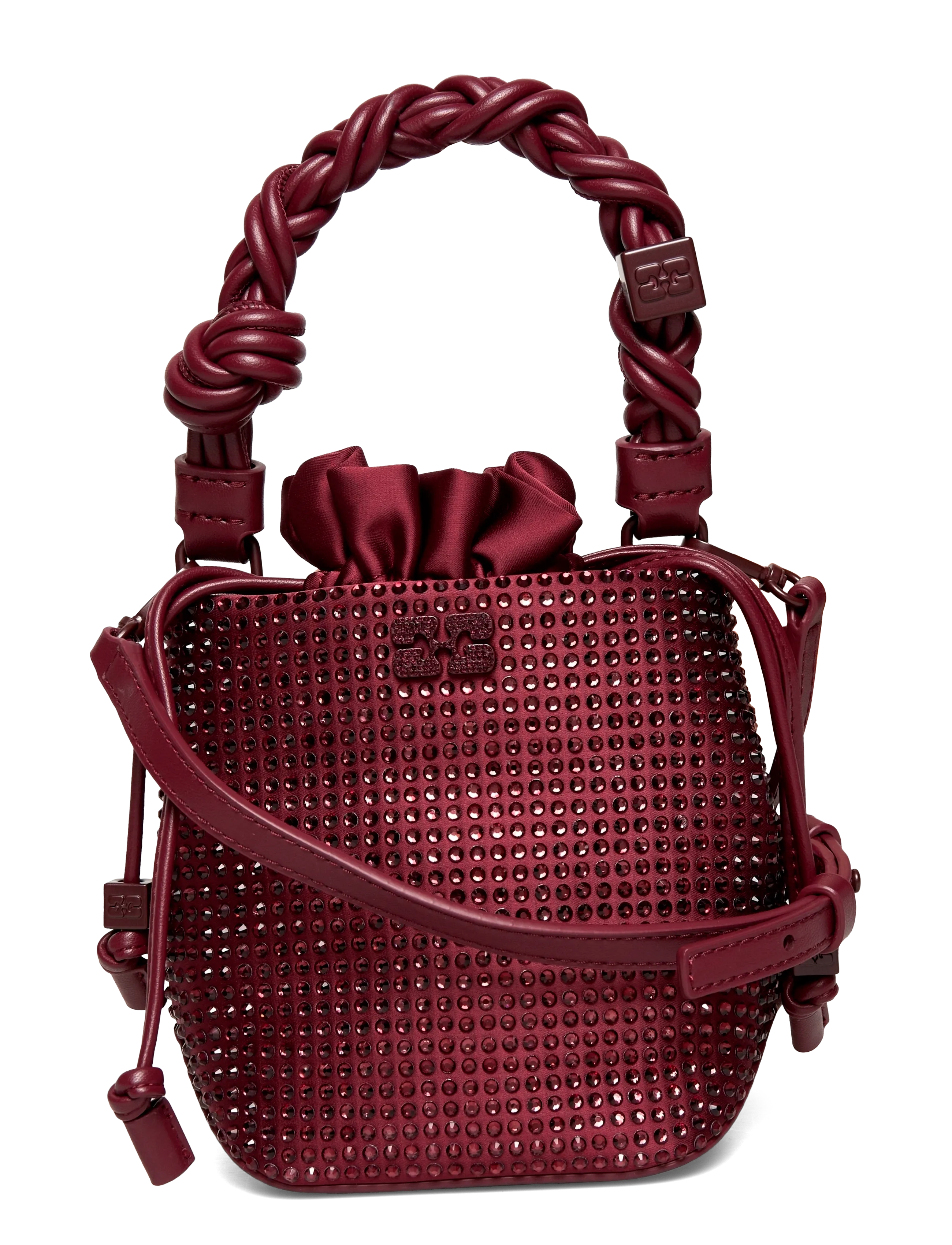 Ganni Mini Bou embellished bucket bag - Bucket Bags - RED / burgundy