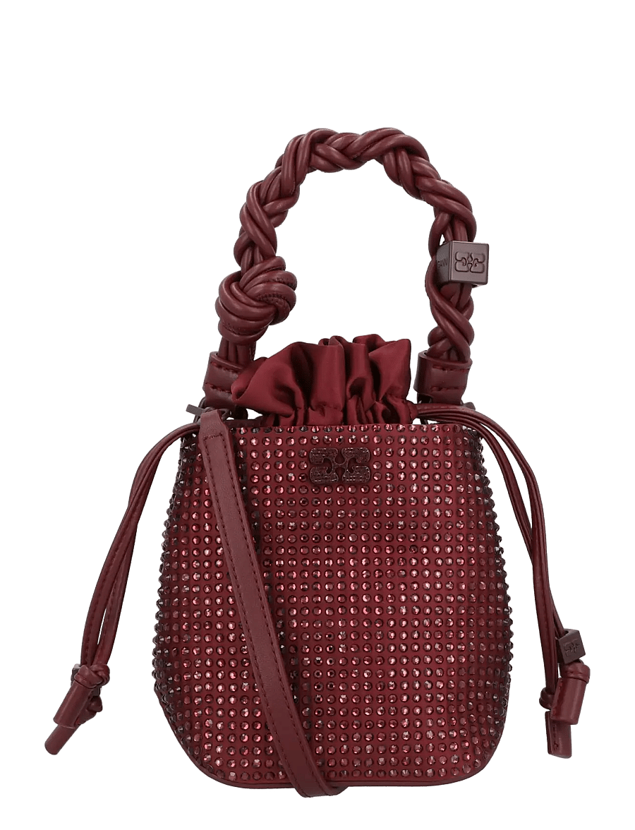 Ganni - Bou Bucket Mini Strass - bucket bags - red - 0