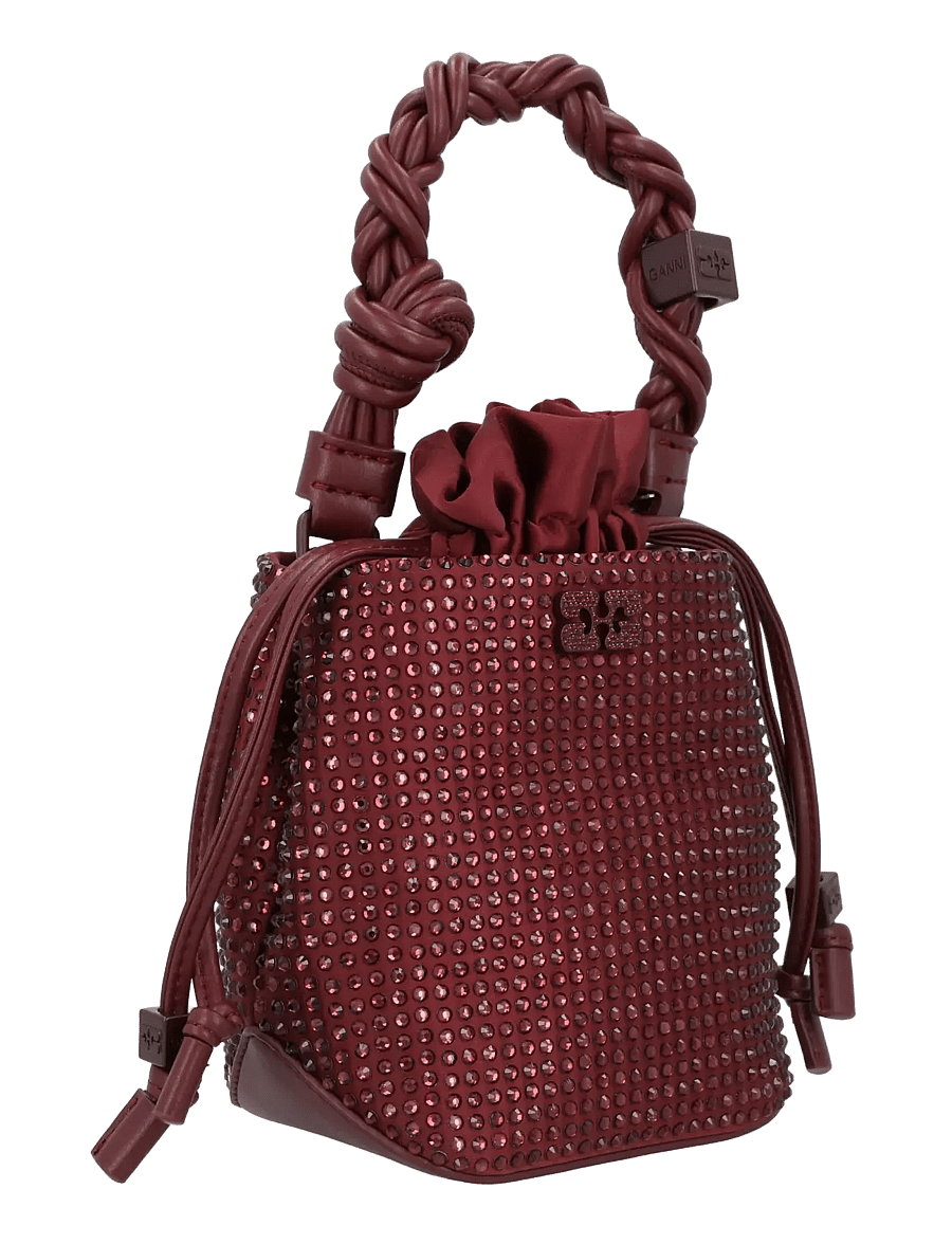 Ganni - Bou Bucket Mini Strass - bucket bags - red - 1