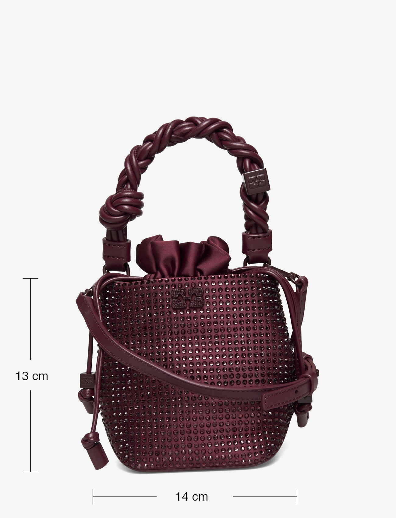 Ganni - Bou Bucket Mini Strass - bucket bags - red - 3