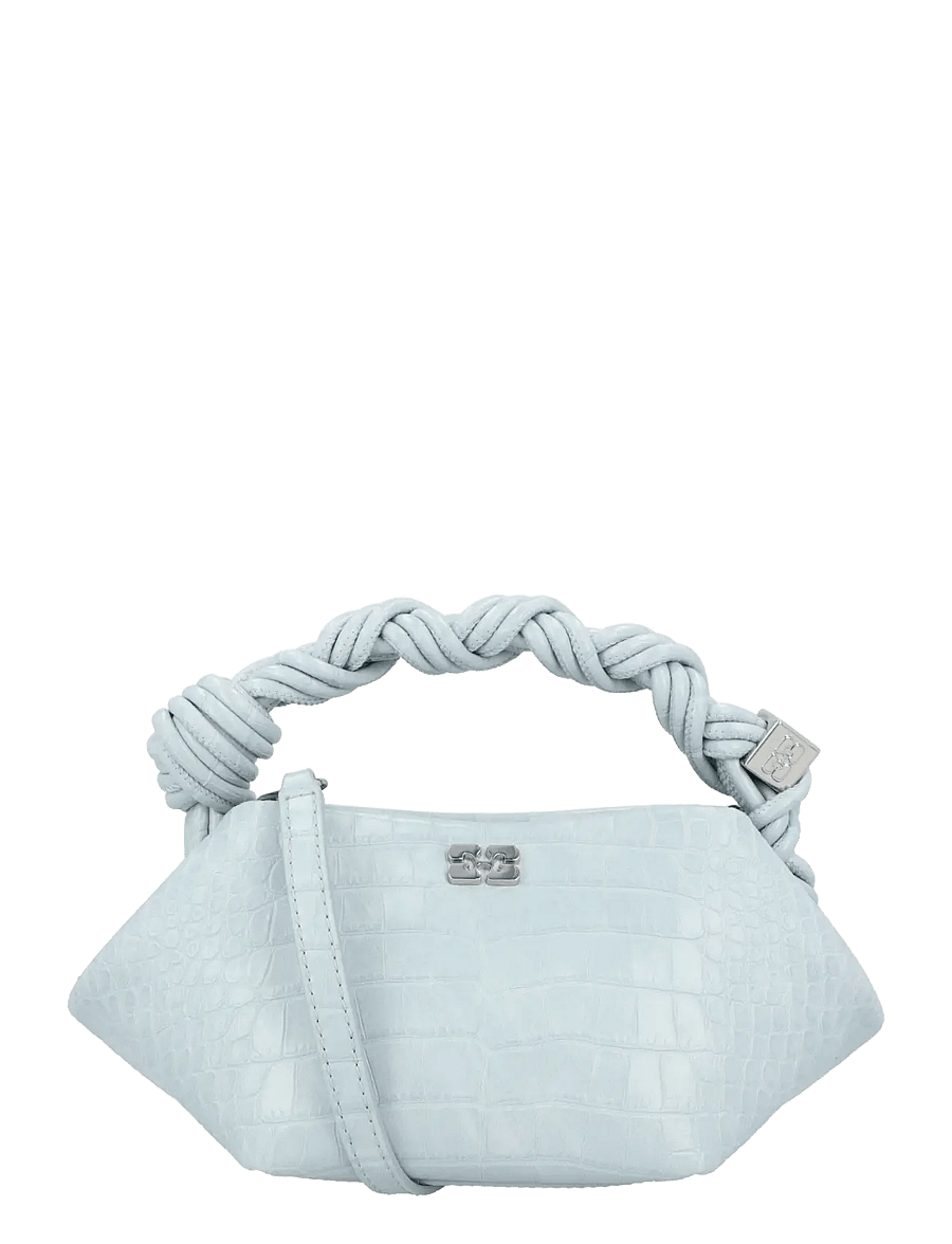 Ganni - Bou Mini Croc Effect Leather Top Handle Bag - umhängetaschen - blue - 0