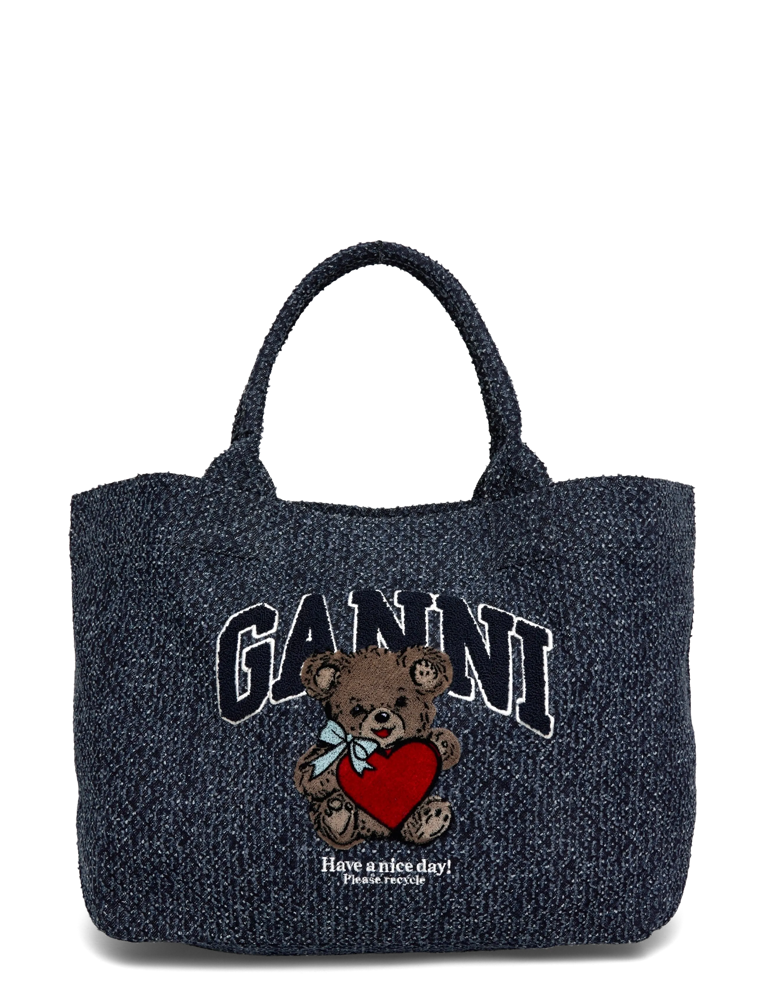 Ganni Small Trapeze Shopper Bear Tweed Denim bag - Taschen - BLUE / navy