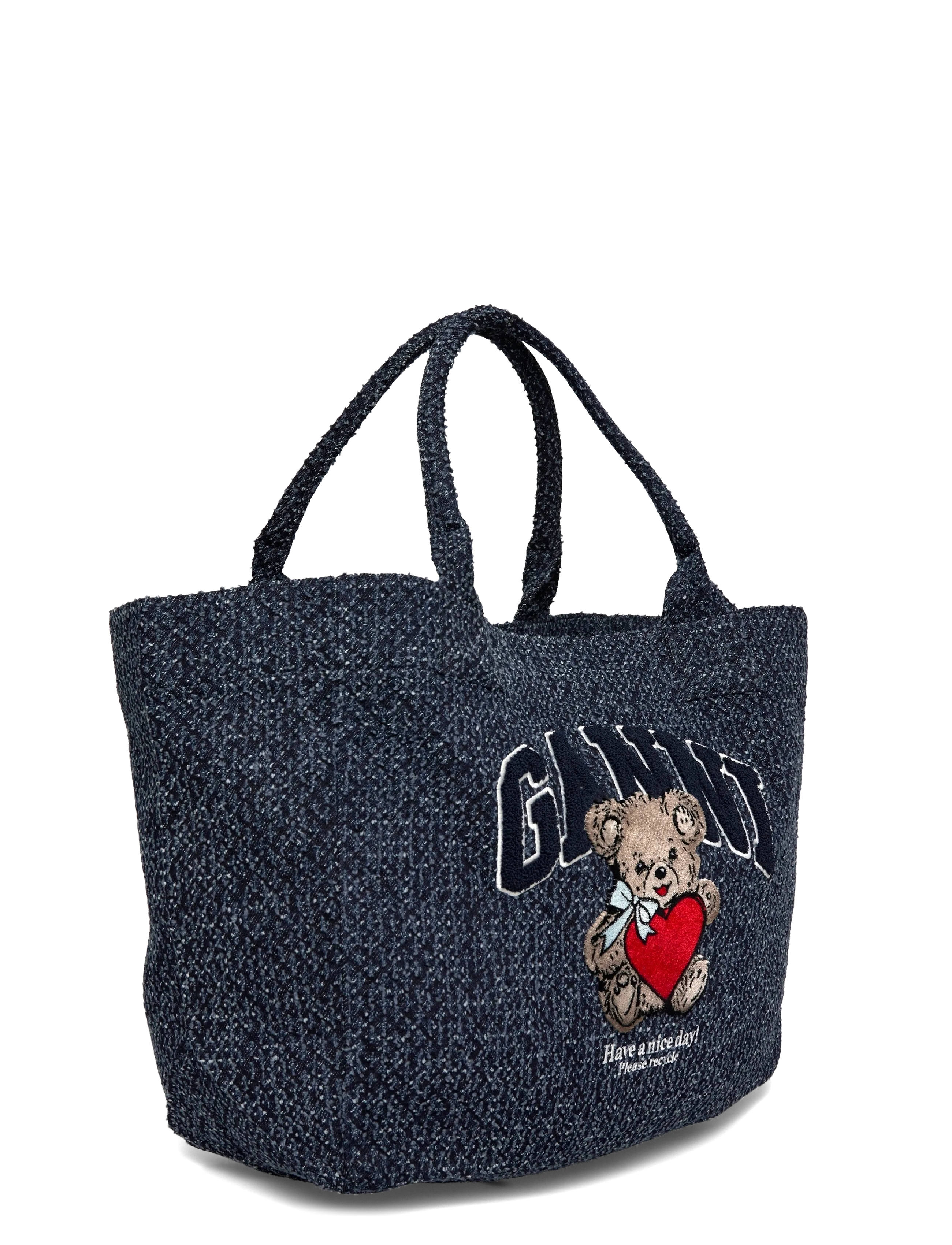 Small Trapeze Shopper Bear Tweed Denim Bag 3