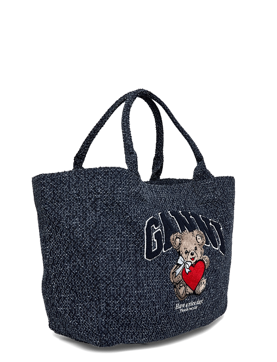 Ganni - Small Trapeze Shopper Bear Tweed Denim bag - shoppers - blue - 2
