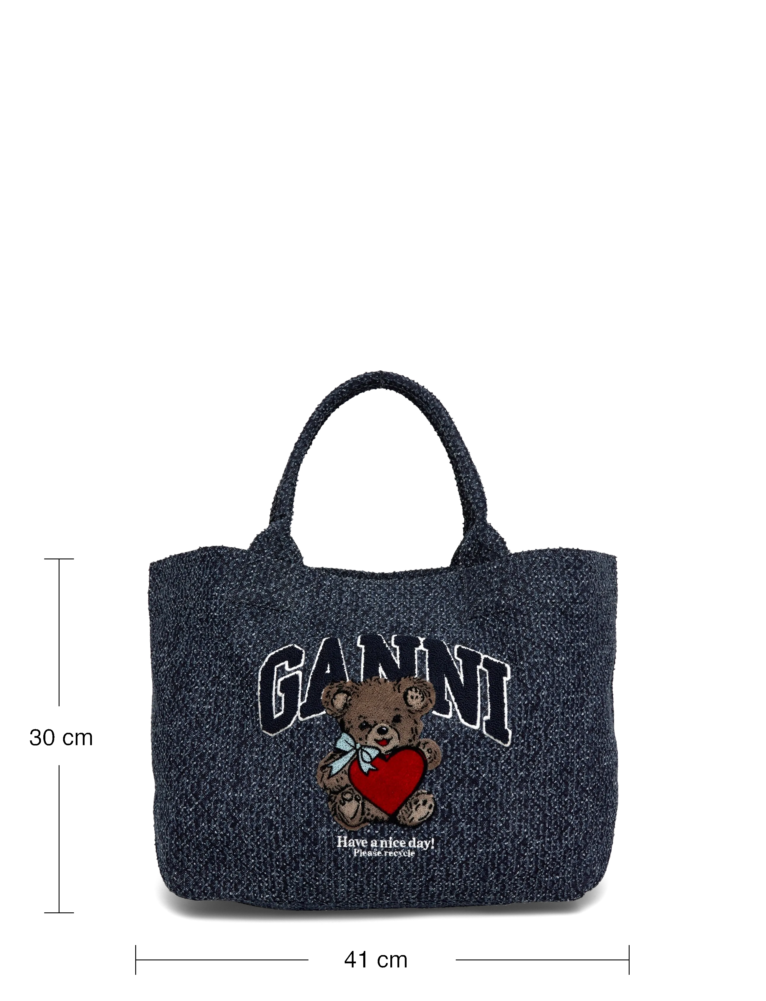 Ganni - Small Trapeze Shopper Bear Tweed Denim bag - shoppers - blue - 3