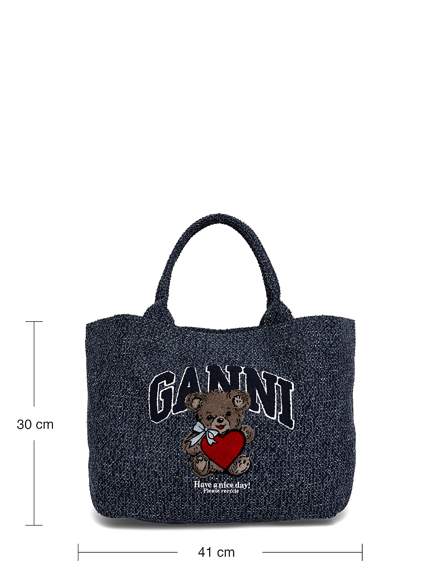 Ganni - Small Trapeze Shopper Bear Tweed Denim bag - shoppers - blue - 3