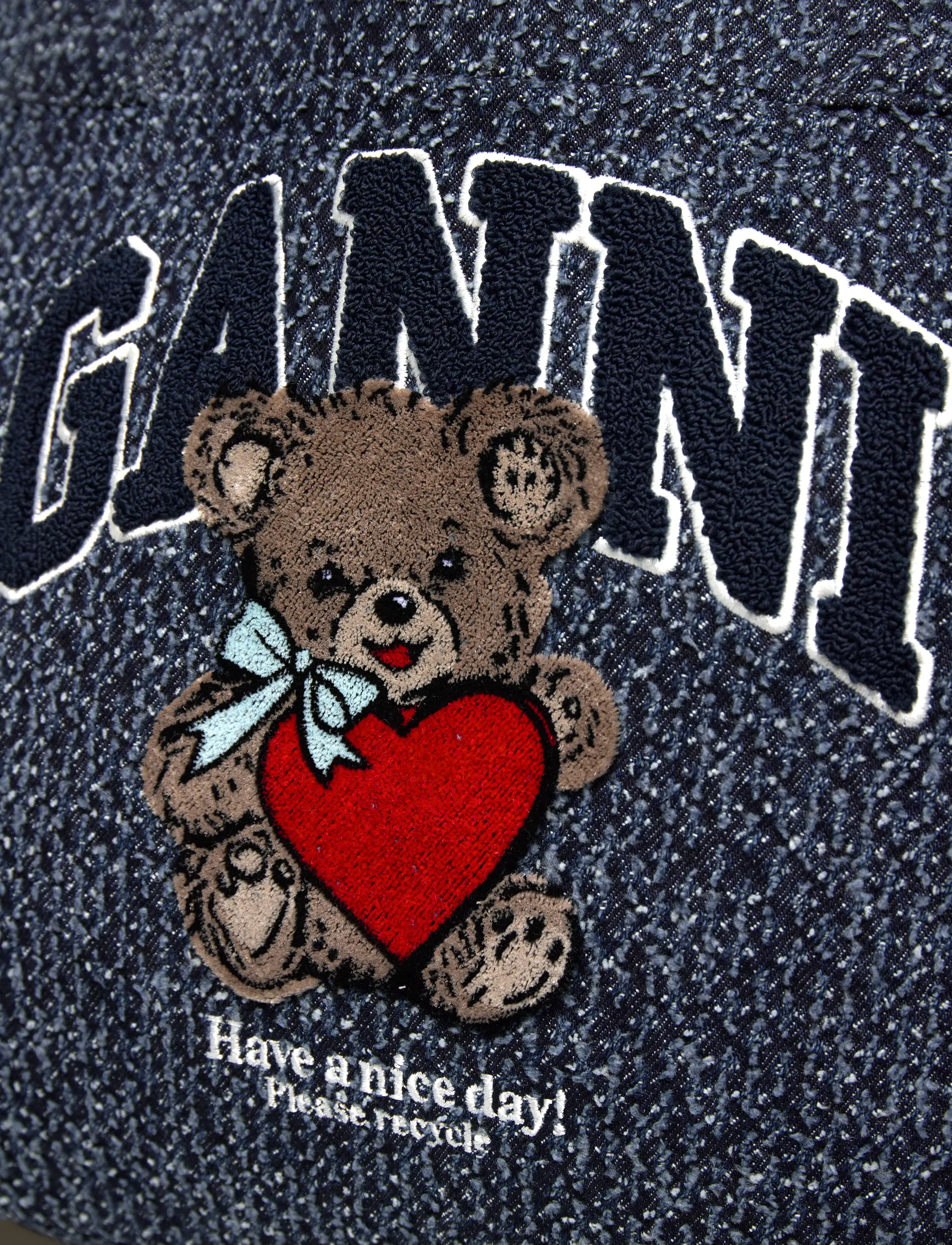 Ganni - Small Trapeze Shopper Bear Tweed Denim bag - shoppers - blue - 4