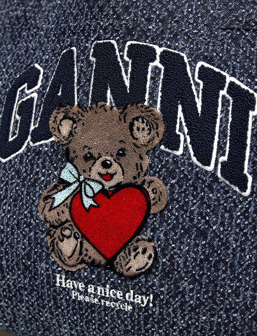 Ganni - Small Trapeze Shopper Bear Tweed Denim bag - shoppers - blue - 4