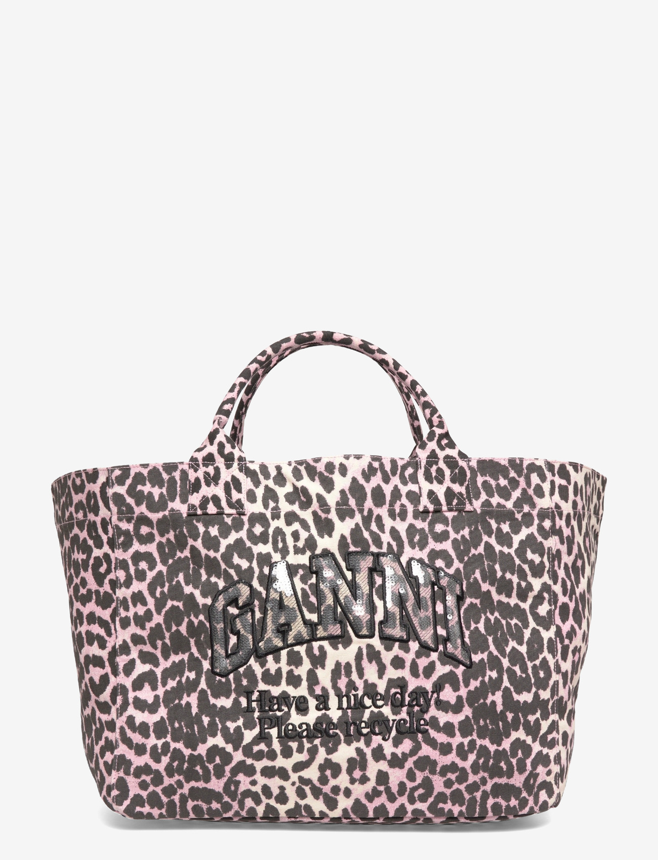 Ganni - Leopard Sequin XXL Tote bag - tote-stiilis kotid - brown - 0