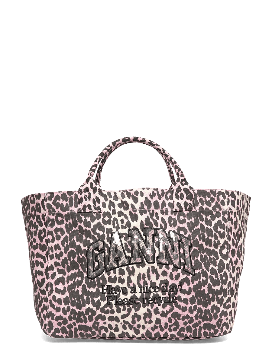 Ganni - Leopard Print Sequin Tote Bag - tote bags - brown - 0